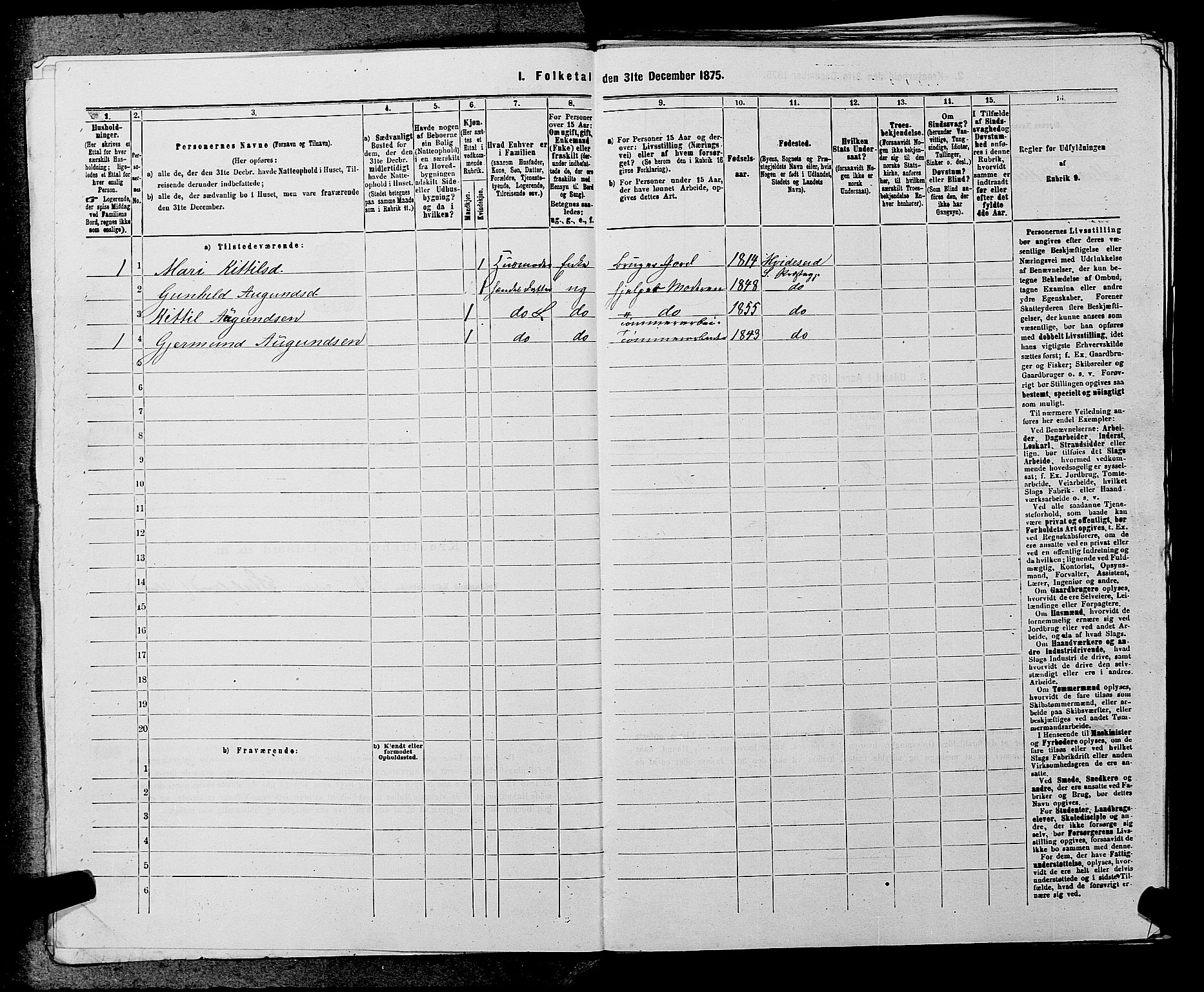 SAKO, 1875 census for 0829P Kviteseid, 1875, p. 962