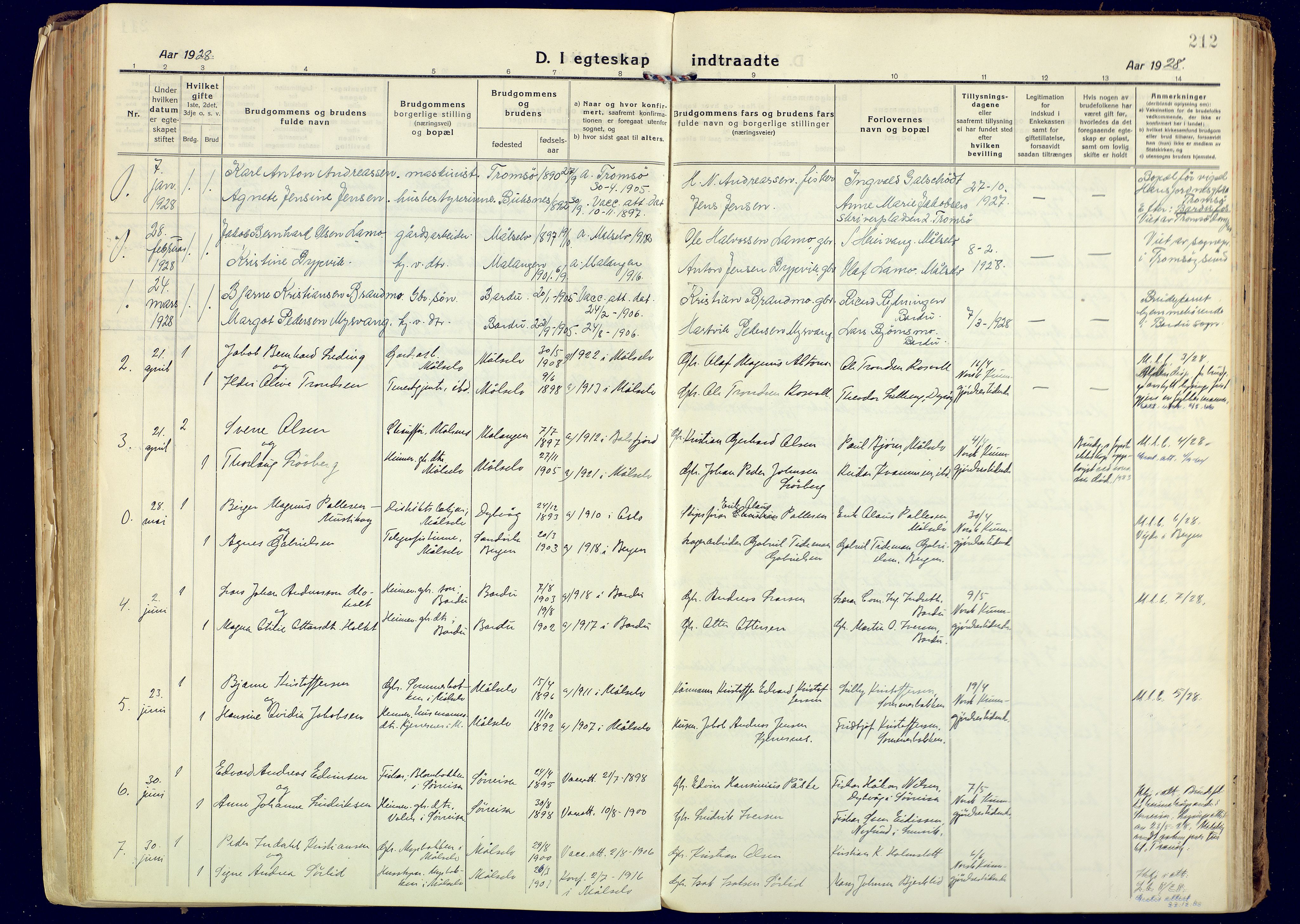 Målselv sokneprestembete, SATØ/S-1311/G/Ga/Gaa/L0014kirke: Parish register (official) no. 14, 1919-1932, p. 212