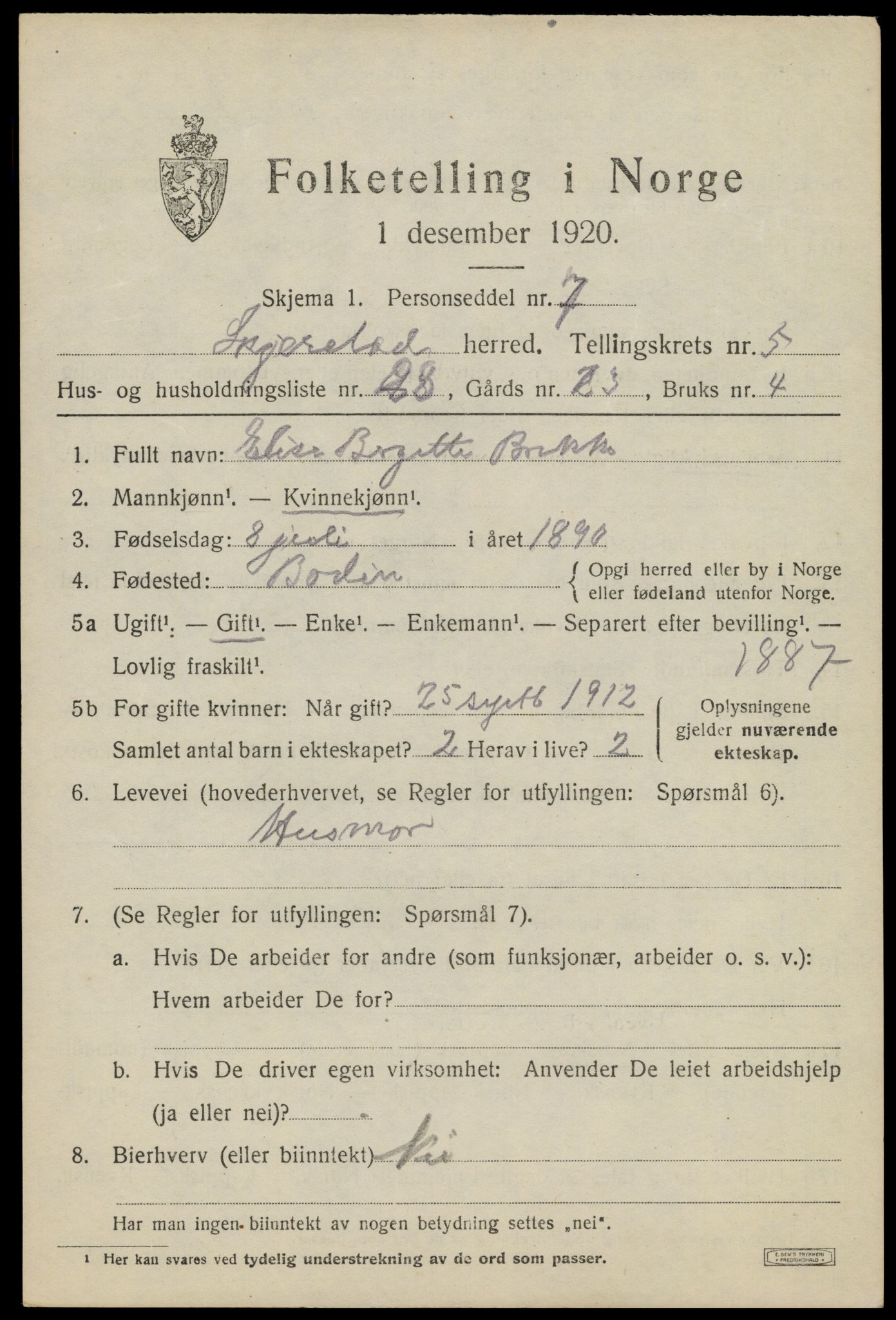 SAT, 1920 census for Skjerstad, 1920, p. 2125