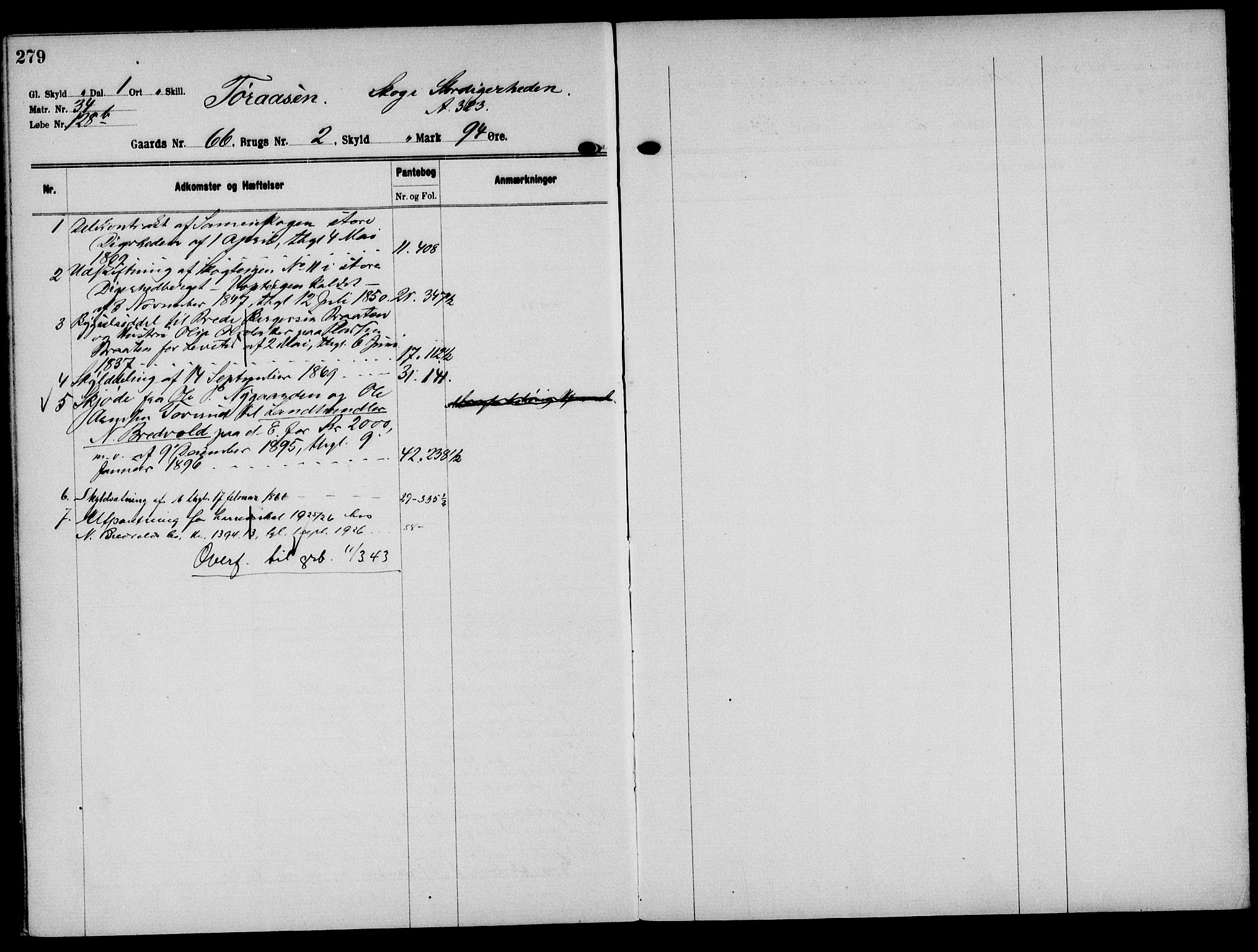 Solør tingrett, AV/SAH-TING-008/H/Ha/Hak/L0005: Mortgage register no. V, 1900-1935, p. 279