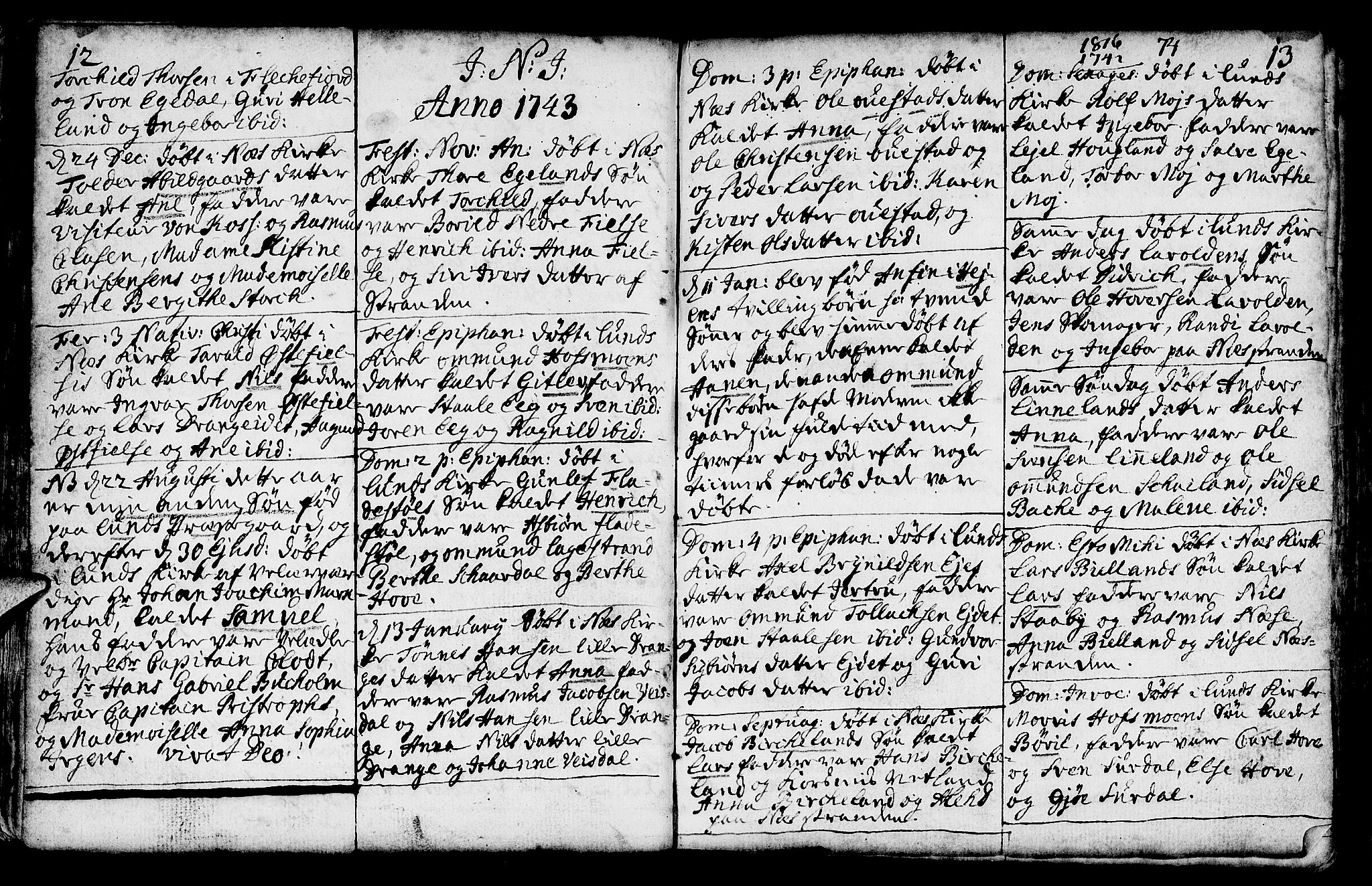 Lund sokneprestkontor, AV/SAST-A-101809/S06/L0002: Parish register (official) no. A 2, 1738-1760, p. 12-13