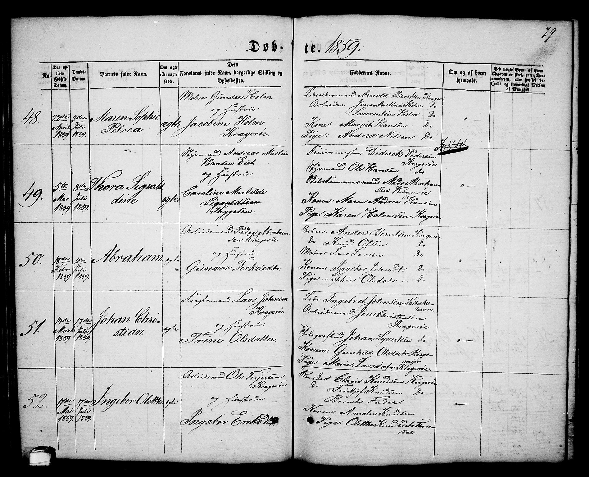 Kragerø kirkebøker, AV/SAKO-A-278/G/Ga/L0004: Parish register (copy) no. 4, 1853-1865, p. 79