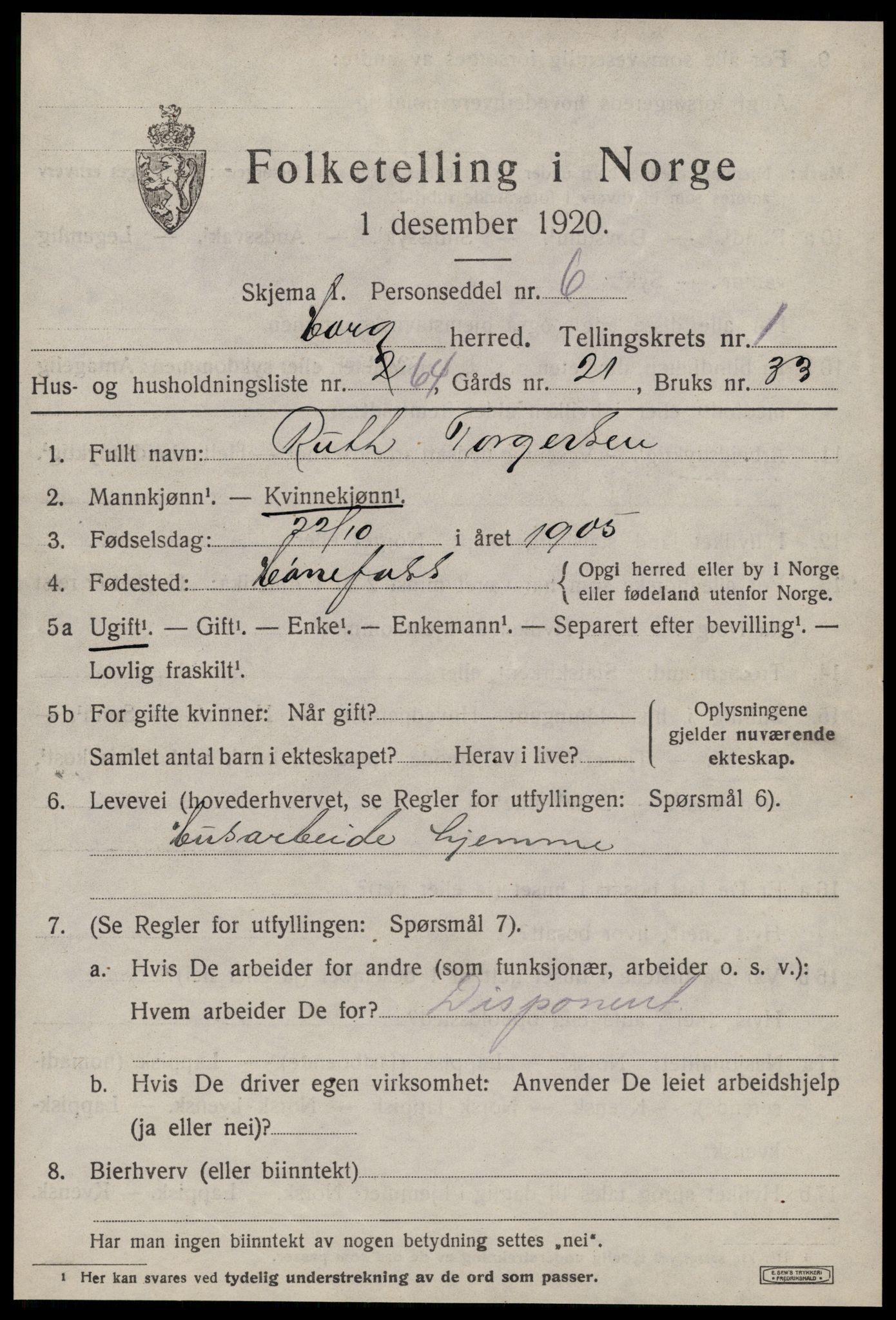 SAT, 1920 census for Horg, 1920, p. 1636