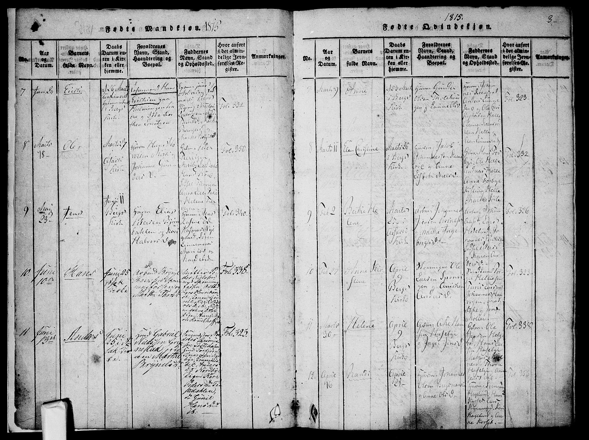 Berg prestekontor Kirkebøker, SAO/A-10902/F/Fa/L0002: Parish register (official) no. I 2, 1815-1831, p. 3