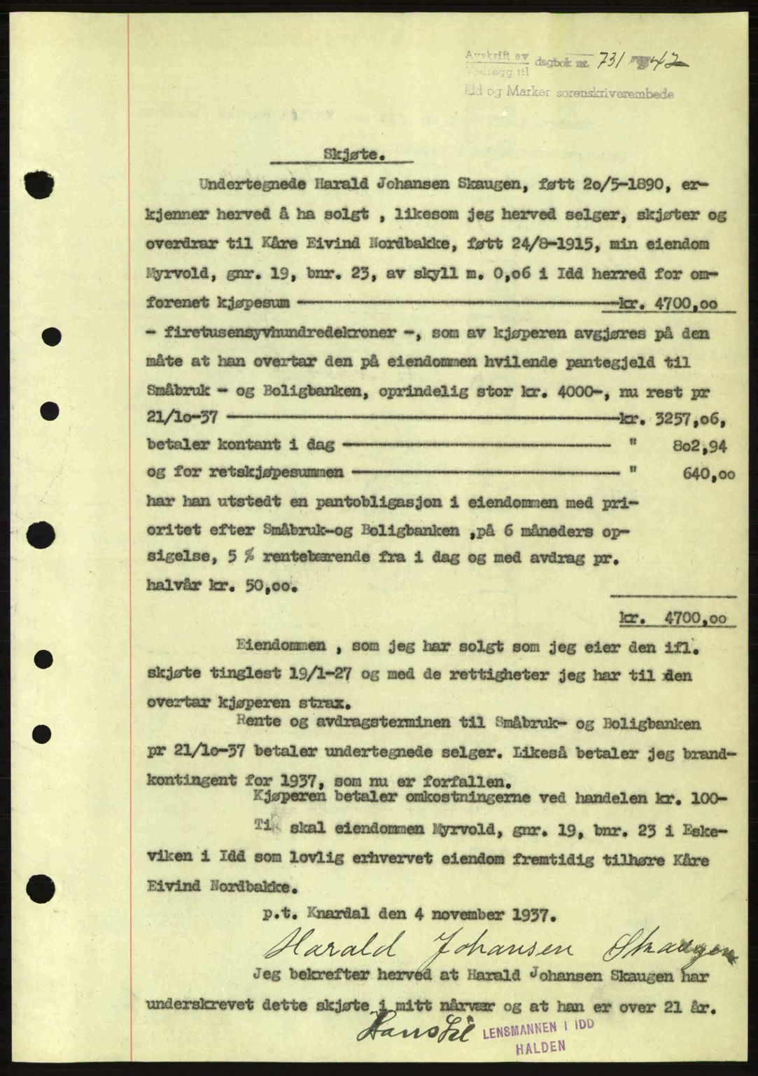 Idd og Marker sorenskriveri, AV/SAO-A-10283/G/Gb/Gbb/L0005: Mortgage book no. A5, 1941-1943, Diary no: : 731/1942