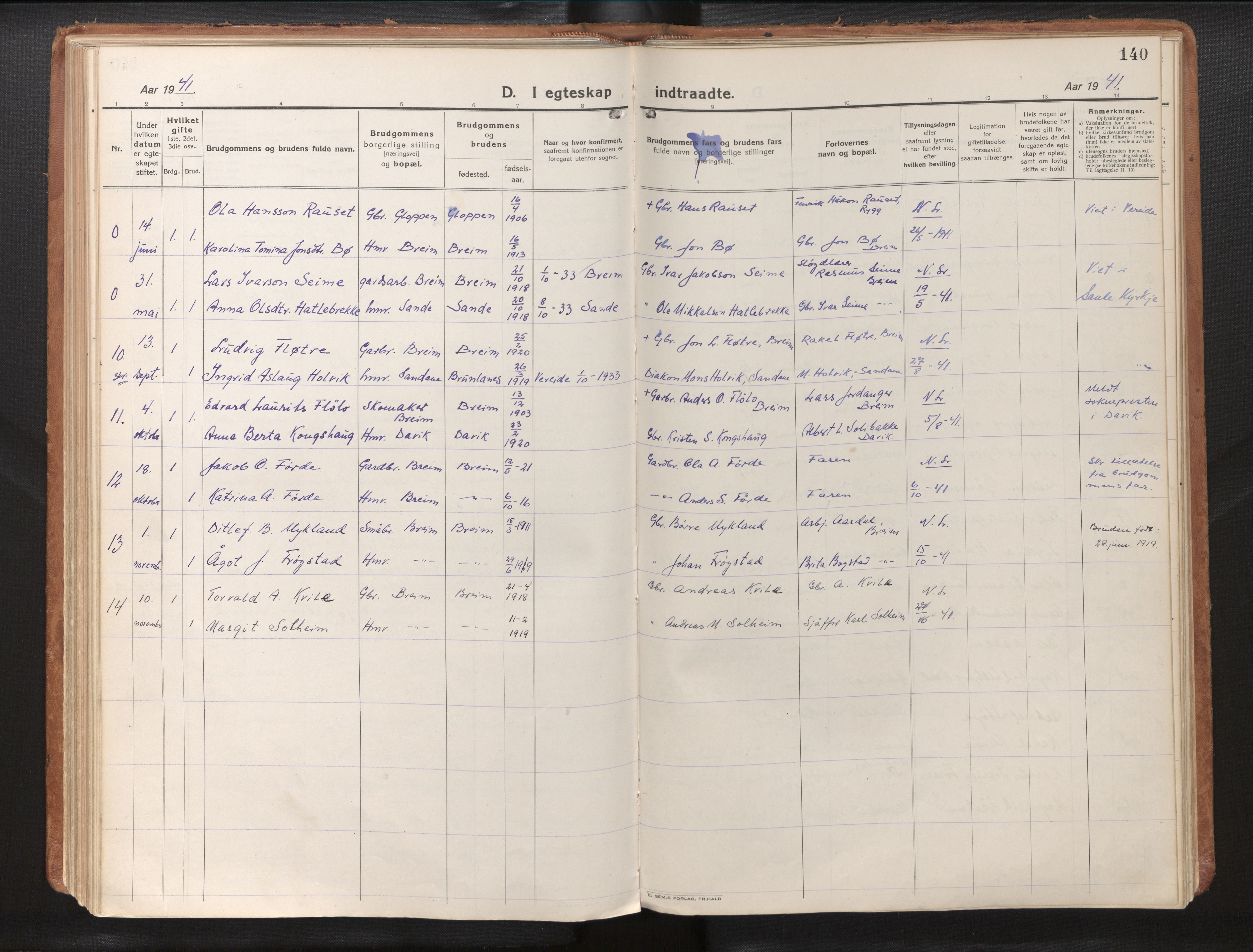 Gloppen sokneprestembete, AV/SAB-A-80101/H/Haa/Haac/L0004: Parish register (official) no. C 4, 1921-1949, p. 140