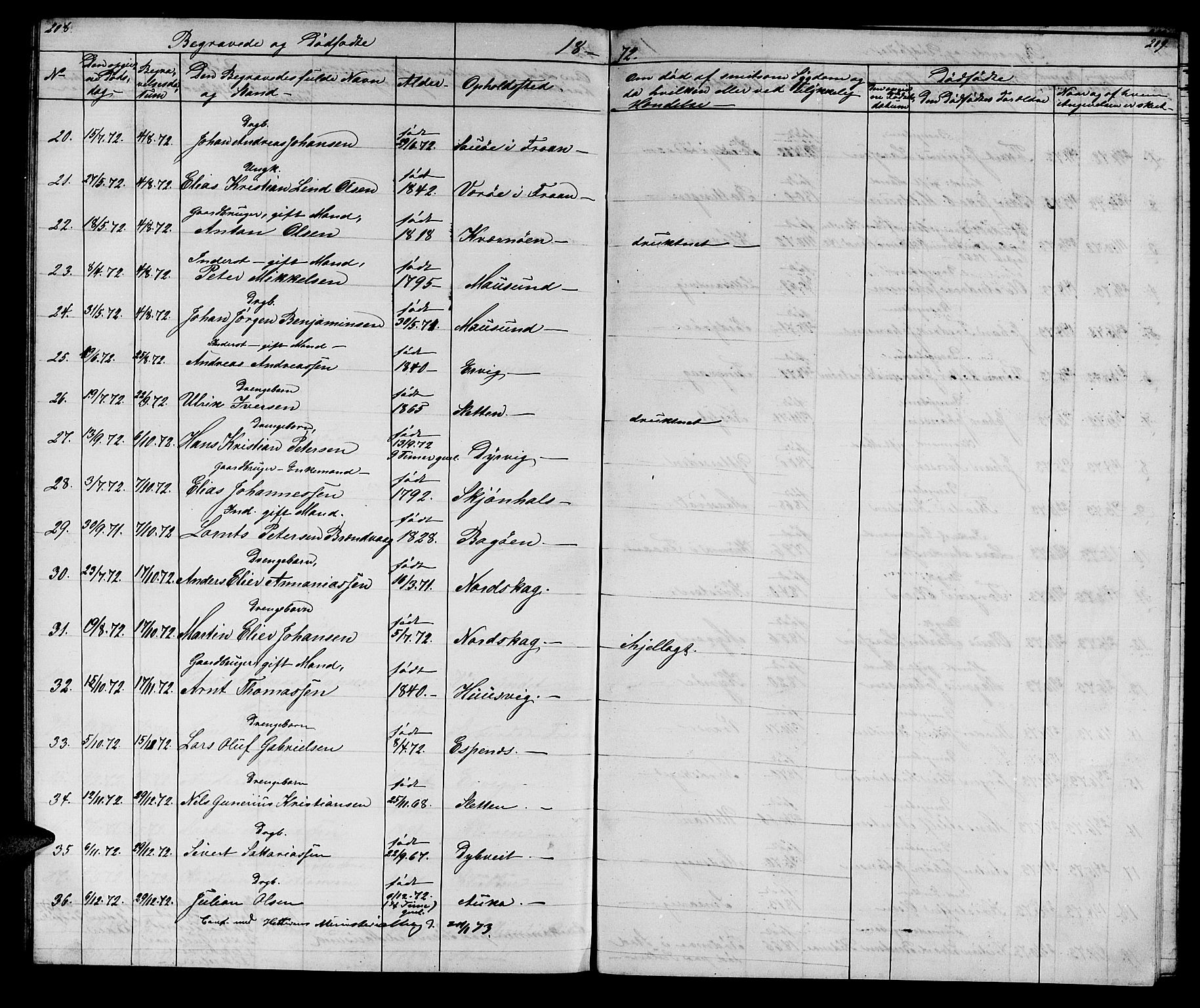 Ministerialprotokoller, klokkerbøker og fødselsregistre - Sør-Trøndelag, SAT/A-1456/640/L0583: Parish register (copy) no. 640C01, 1866-1877, p. 208-209