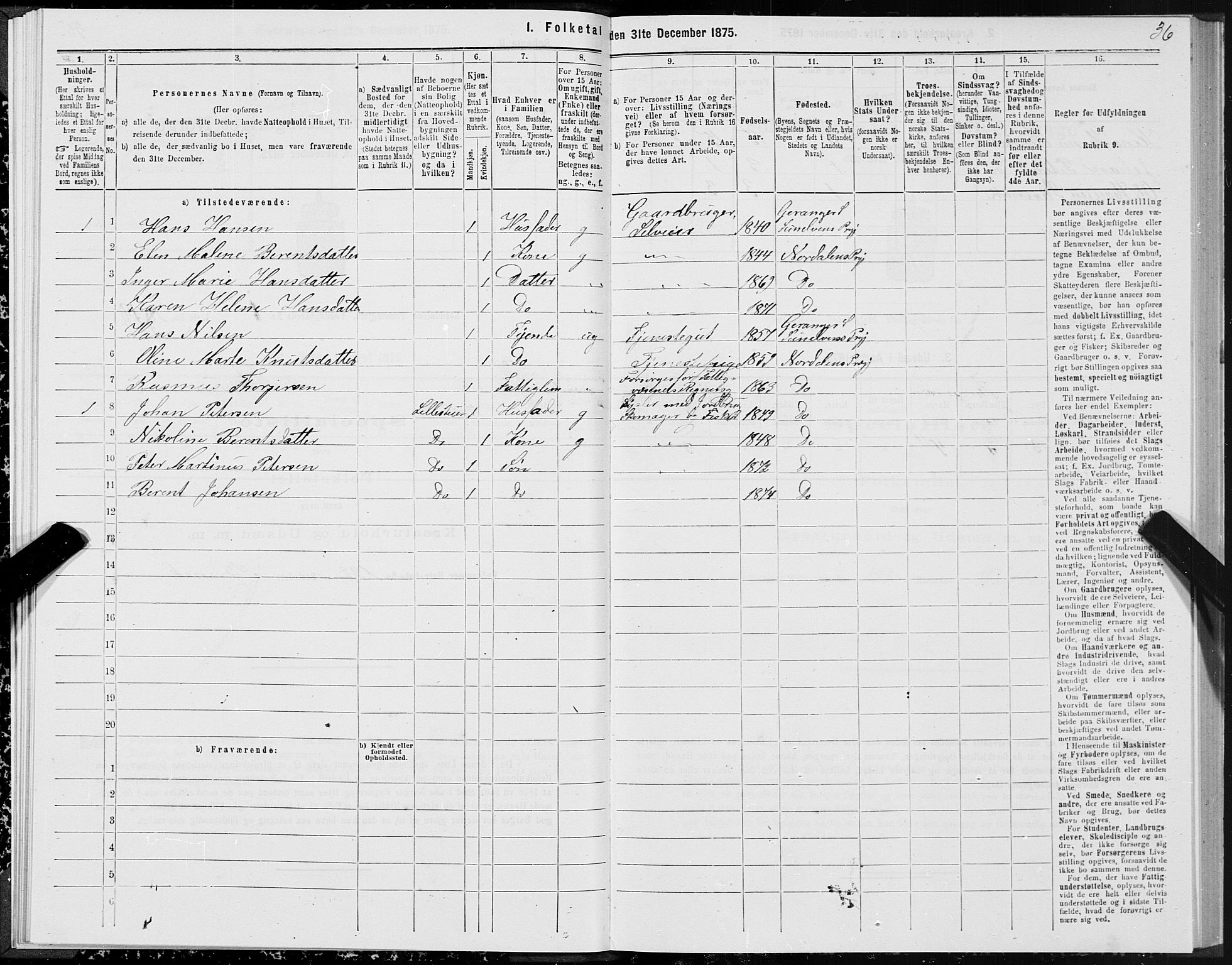 SAT, 1875 census for 1524P Norddal, 1875, p. 1036