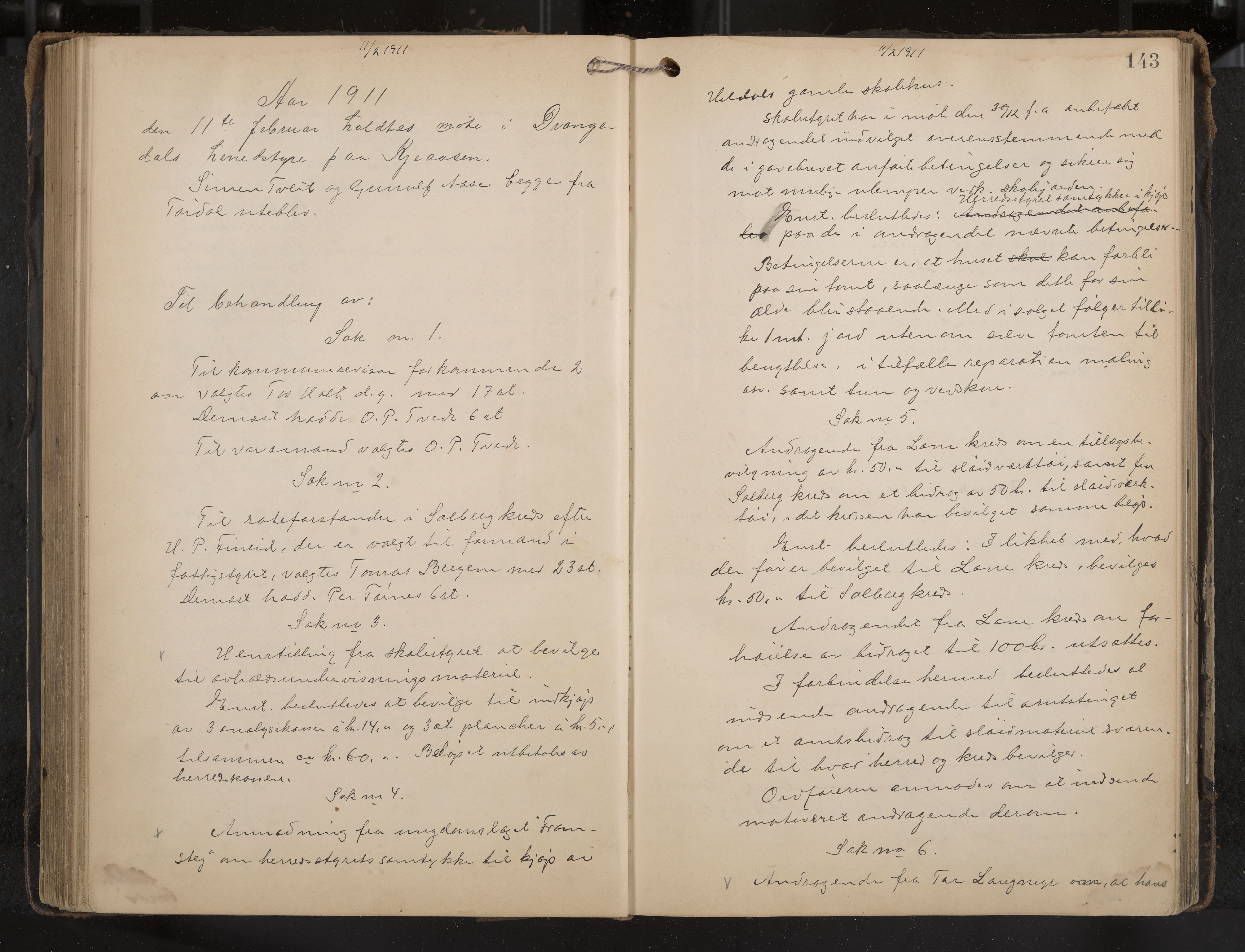 Drangedal formannskap og sentraladministrasjon, IKAK/0817021/A/L0004: Møtebok, 1907-1914, p. 143