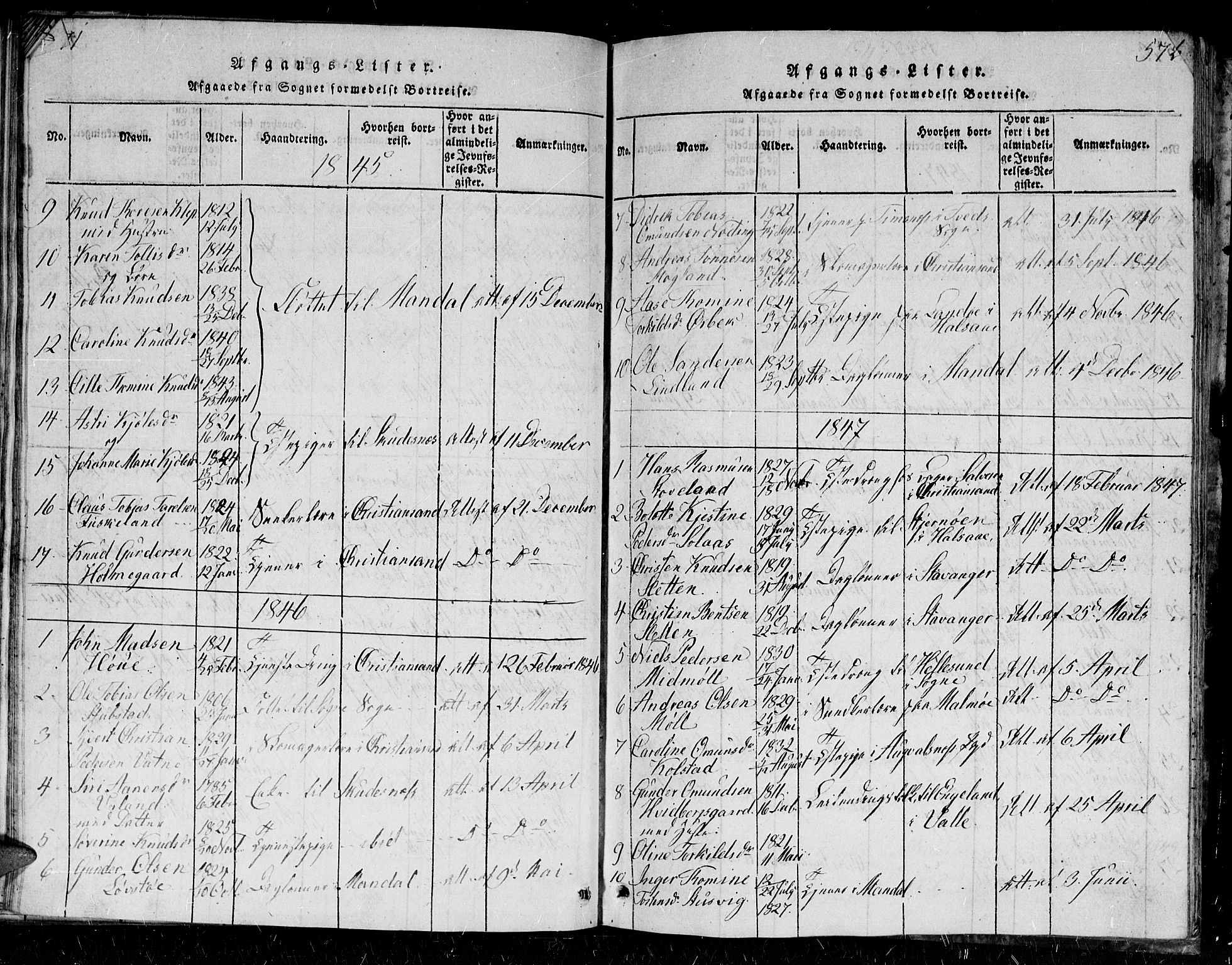 Holum sokneprestkontor, SAK/1111-0022/F/Fb/Fba/L0002: Parish register (copy) no. B 2, 1820-1849, p. 571-572