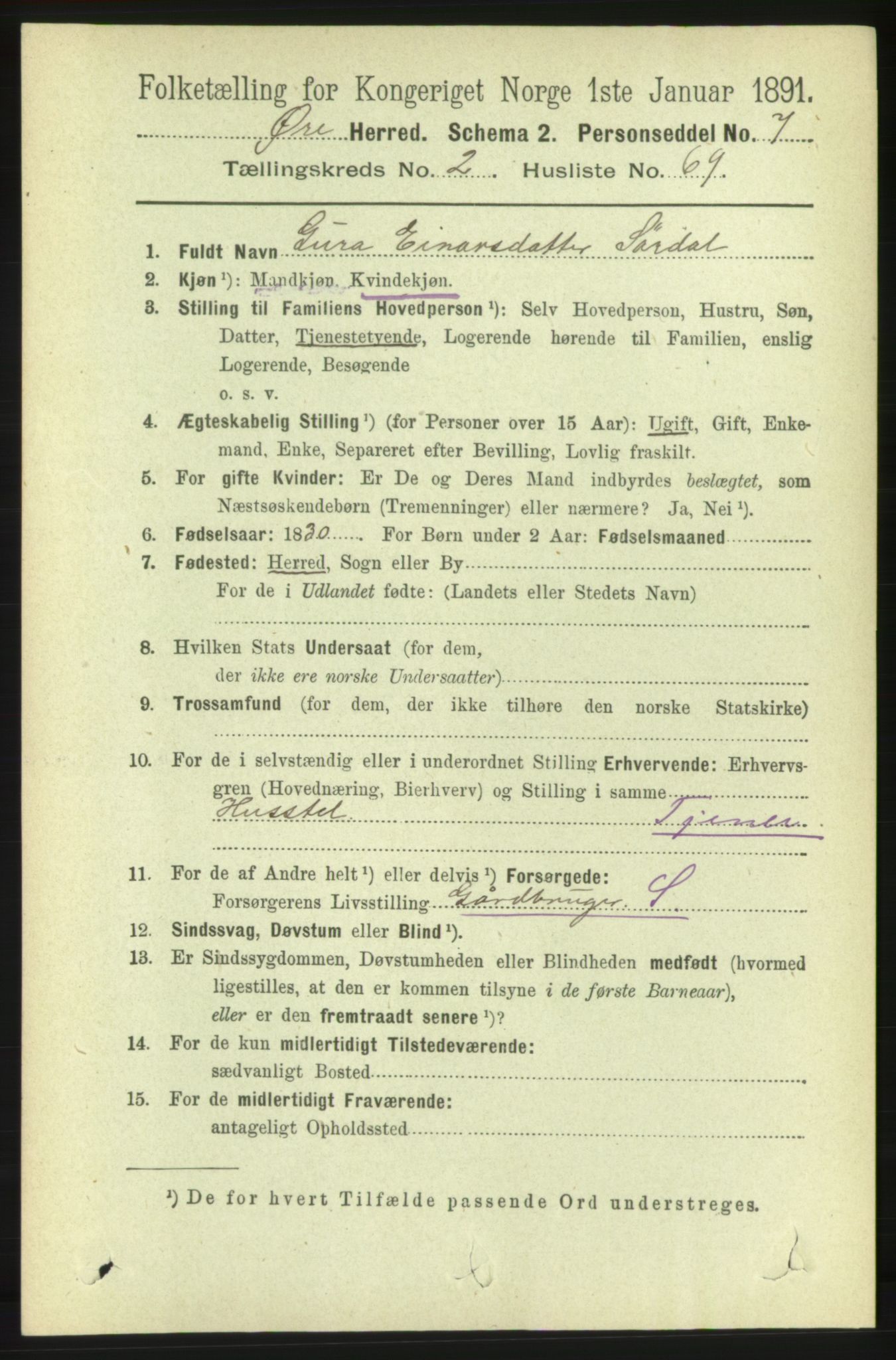 RA, 1891 census for 1558 Øre, 1891, p. 1018