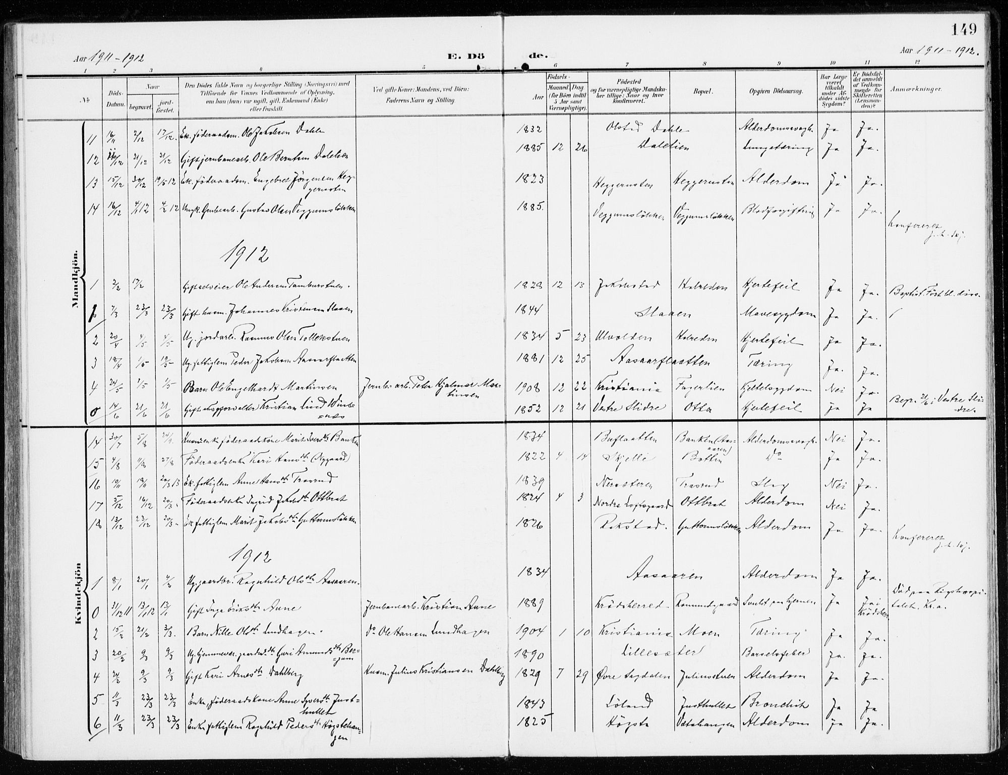 Sel prestekontor, SAH/PREST-074/H/Ha/Haa/L0002: Parish register (official) no. 2, 1905-1919, p. 149