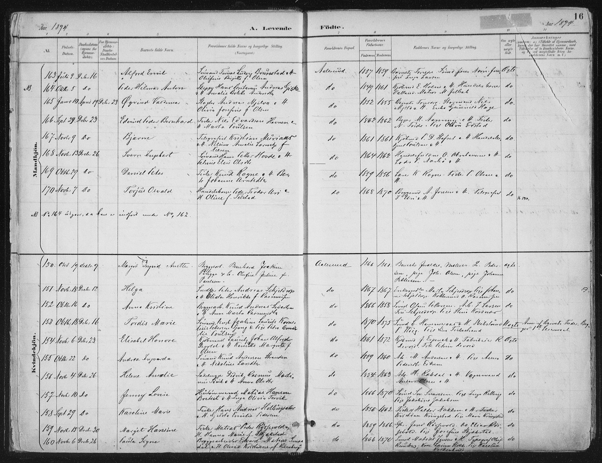 Ministerialprotokoller, klokkerbøker og fødselsregistre - Møre og Romsdal, SAT/A-1454/529/L0456: Parish register (official) no. 529A06, 1894-1906, p. 16