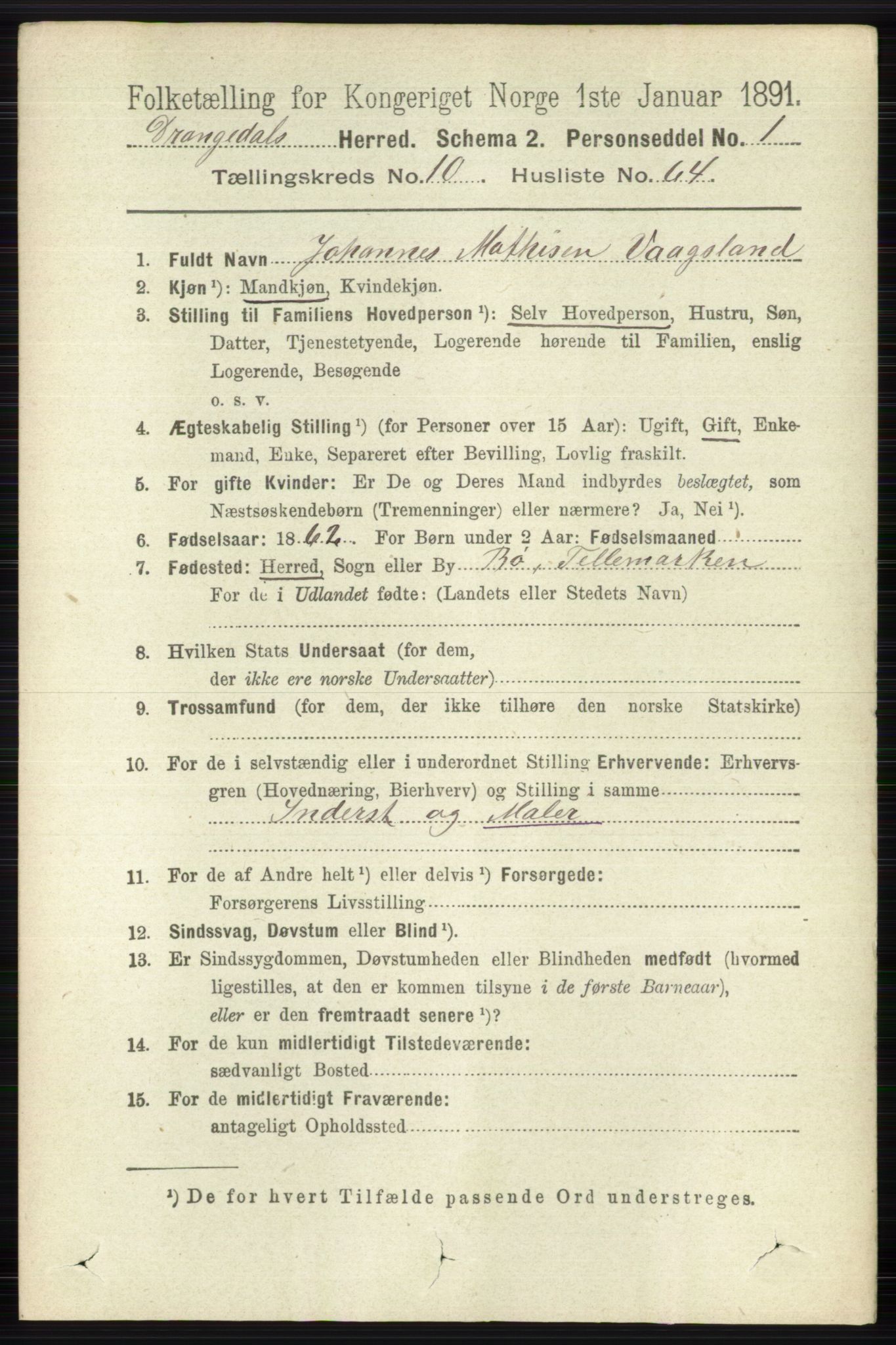 RA, 1891 census for 0817 Drangedal, 1891, p. 3825