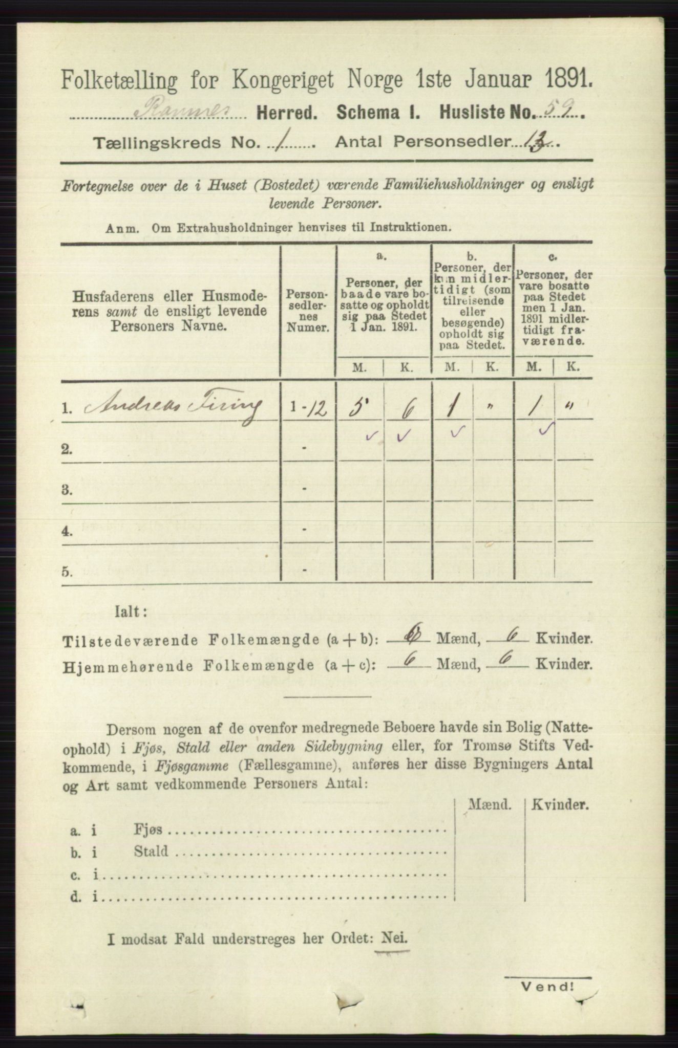 RA, 1891 census for 0718 Ramnes, 1891, p. 88