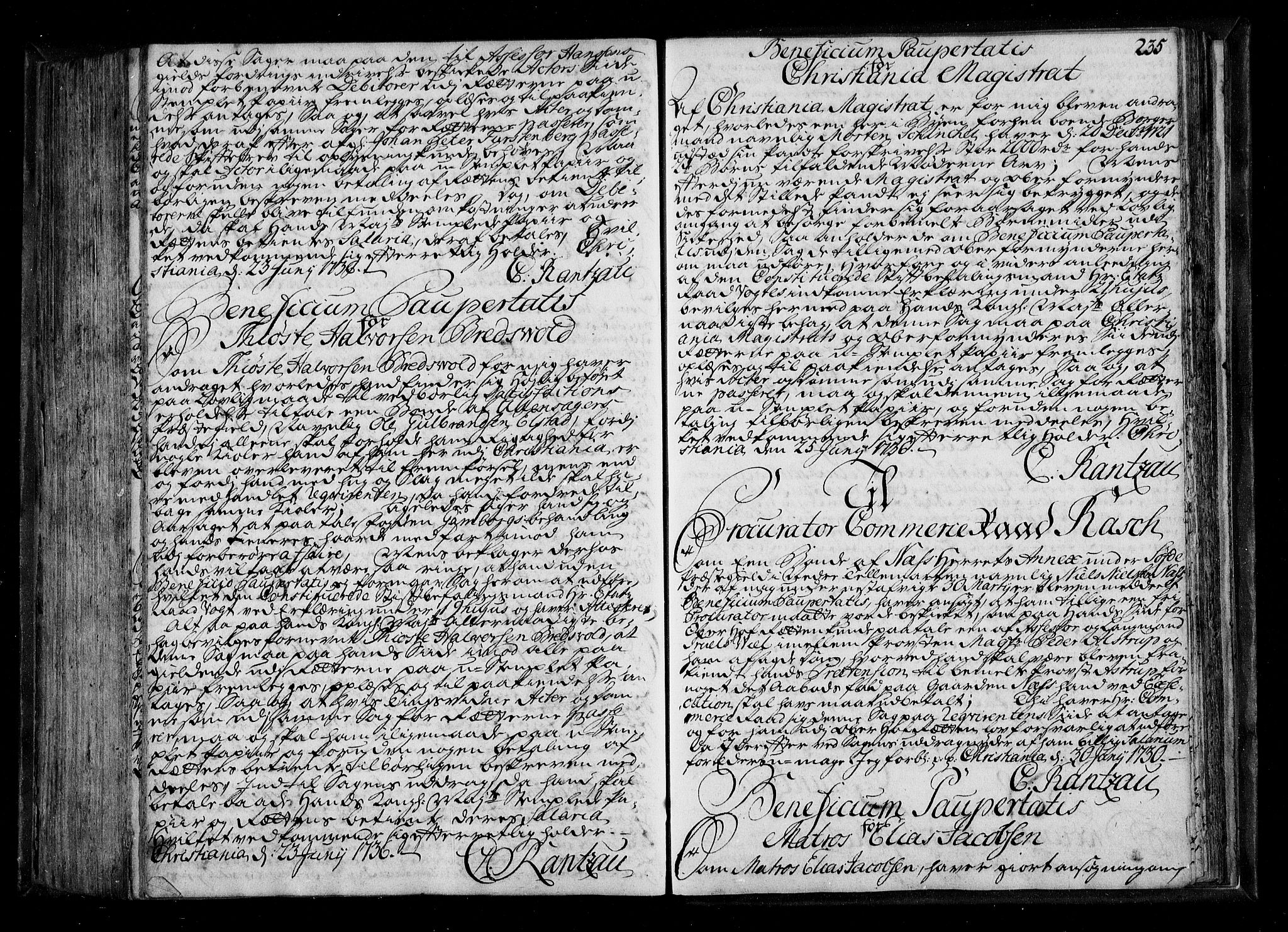 Stattholderembetet 1572-1771, RA/EA-2870/Be/L0011: Kopibok for beneficia paupertatis, 1726-1739, p. 234b-235a