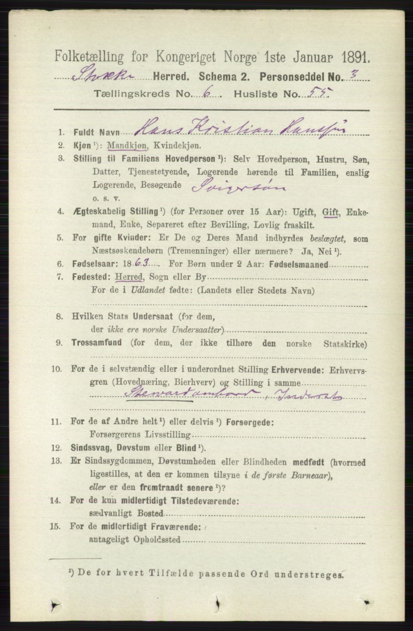 RA, 1891 census for 0720 Stokke, 1891, p. 4161