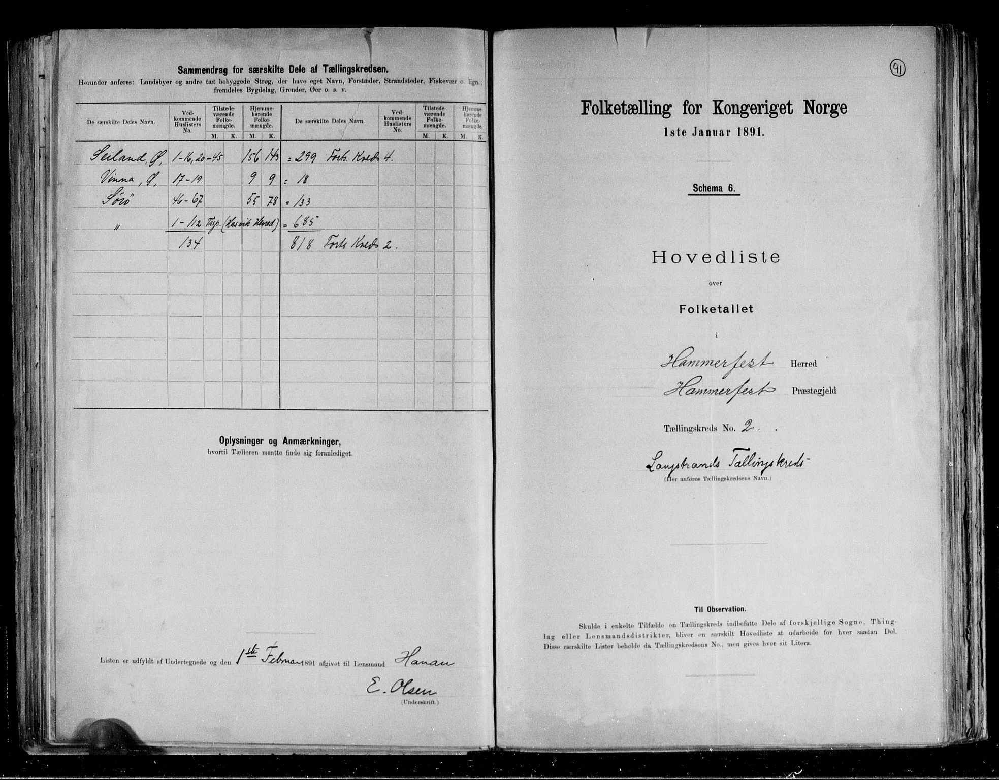 RA, 1891 census for 2016 Hammerfest, 1891, p. 6