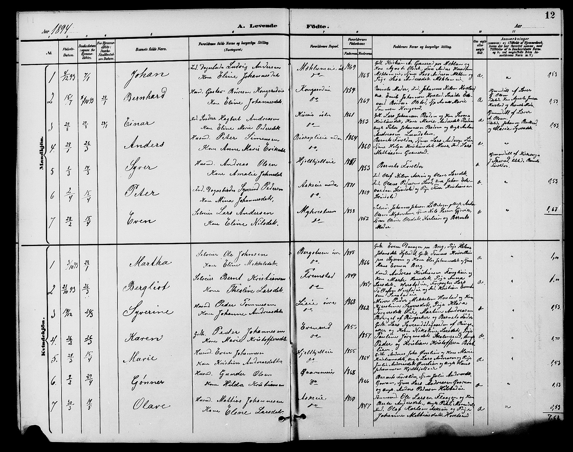 Nes prestekontor, Hedmark, AV/SAH-PREST-020/L/La/L0007: Parish register (copy) no. 7, 1892-1912, p. 12