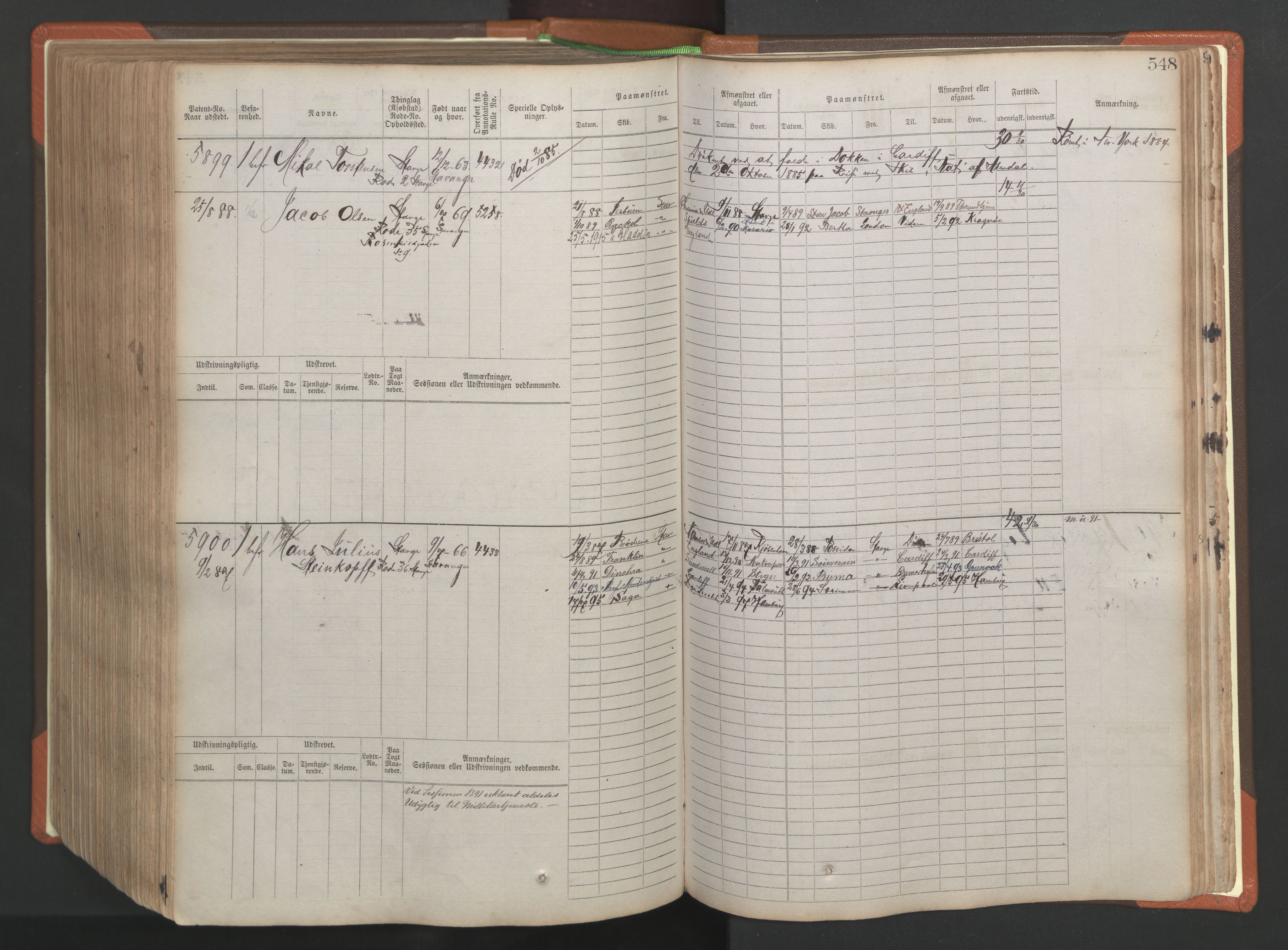 Stavanger sjømannskontor, AV/SAST-A-102006/F/Fb/Fbb/L0009: Sjøfartshovedrulle, patentnr. 4805-6006, 1879-1887, p. 554