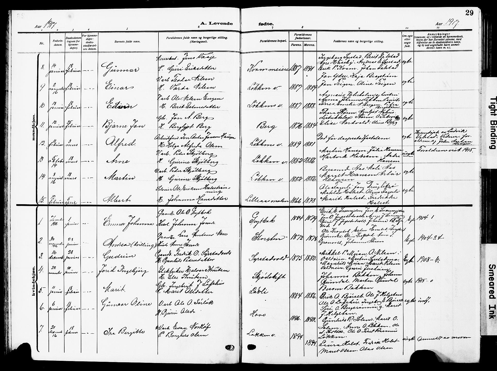 Ministerialprotokoller, klokkerbøker og fødselsregistre - Sør-Trøndelag, SAT/A-1456/672/L0865: Parish register (copy) no. 672C04, 1914-1928, p. 29