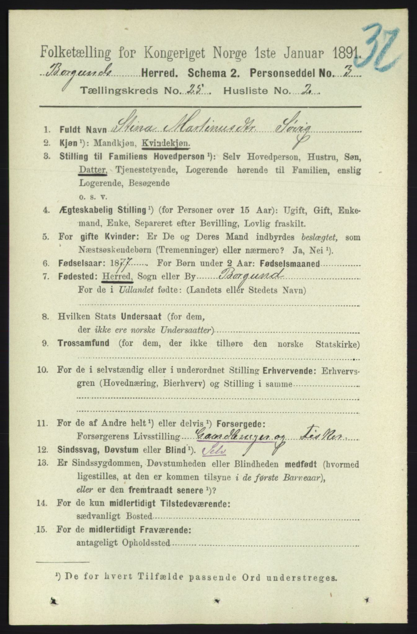 RA, 1891 census for 1531 Borgund, 1891, p. 7261