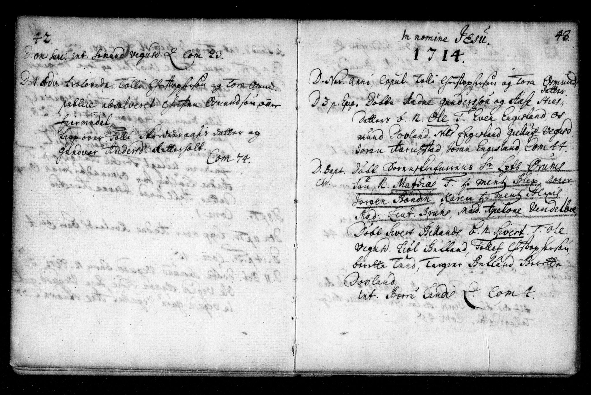 Herefoss sokneprestkontor, AV/SAK-1111-0019/F/Fa/Fab/L0001: Parish register (official) no. A 1, 1704-1779, p. 42-43