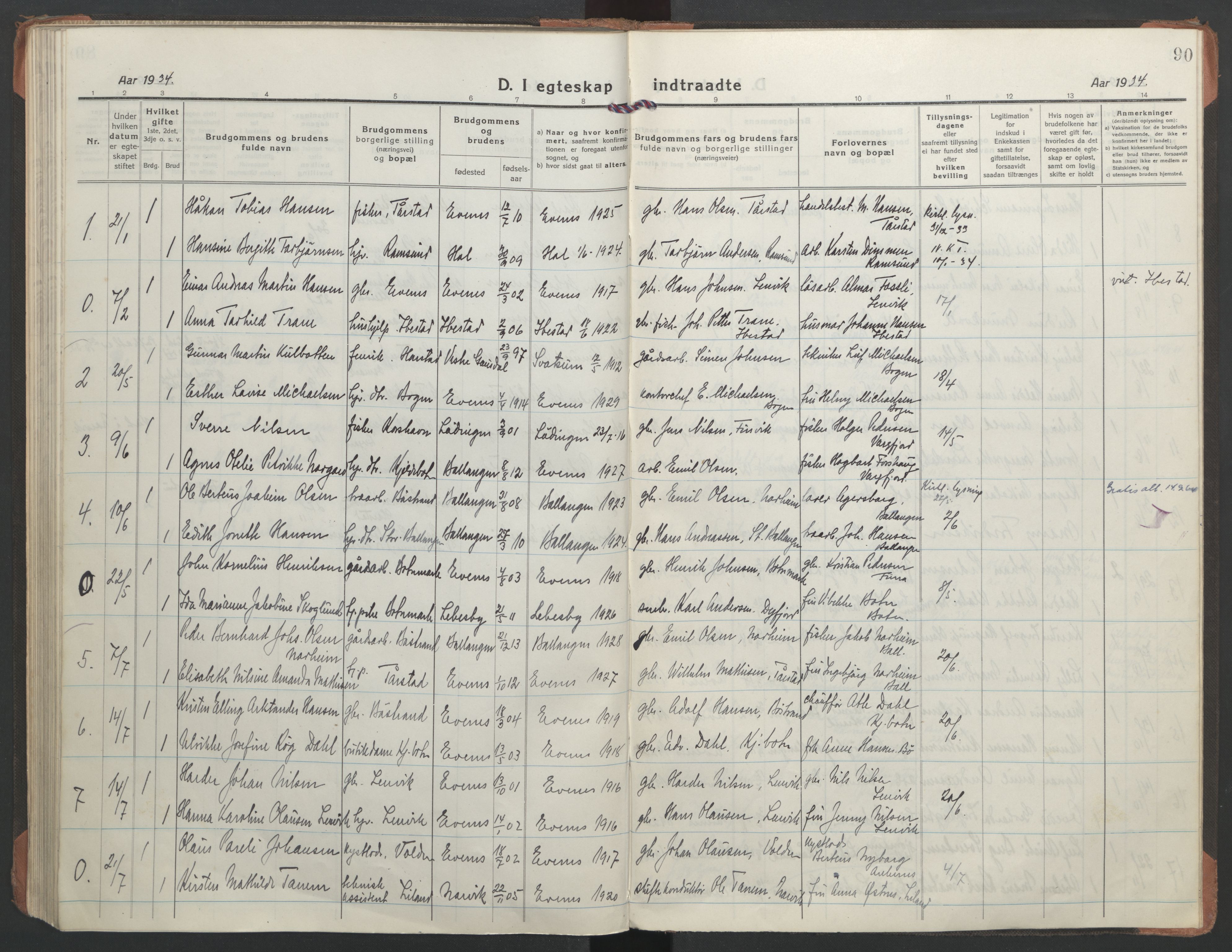 Ministerialprotokoller, klokkerbøker og fødselsregistre - Nordland, AV/SAT-A-1459/863/L0902: Parish register (official) no. 863A14, 1906-1937, p. 90