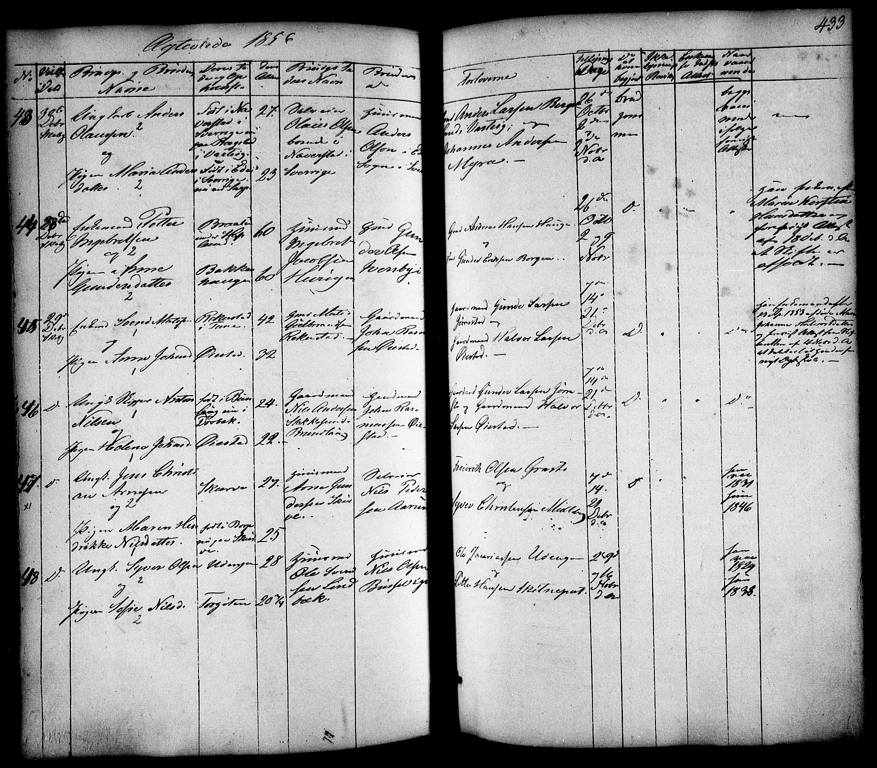 Skjeberg prestekontor Kirkebøker, AV/SAO-A-10923/F/Fa/L0006: Parish register (official) no. I 6, 1846-1858, p. 433