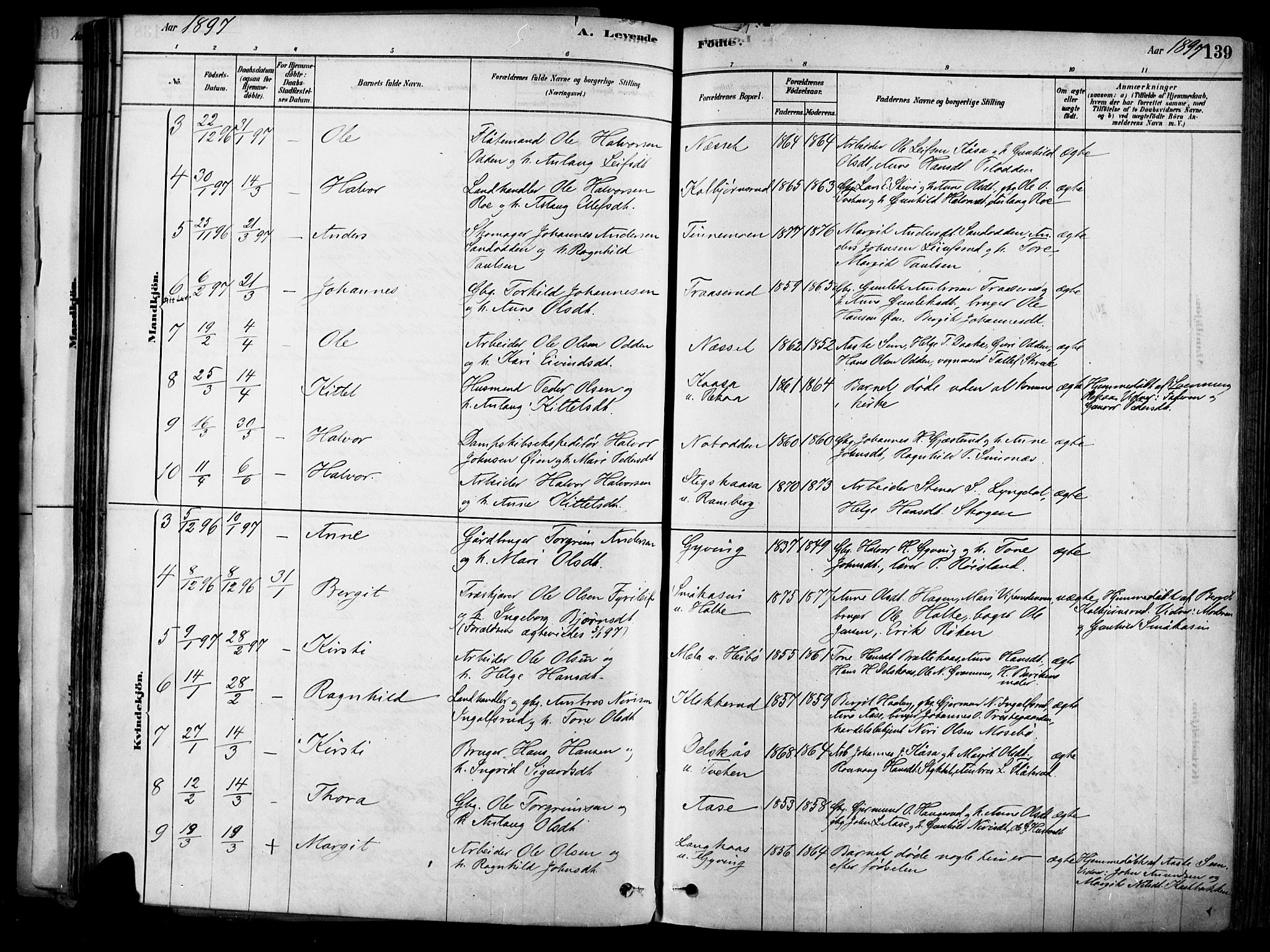 Heddal kirkebøker, AV/SAKO-A-268/F/Fa/L0008: Parish register (official) no. I 8, 1878-1903, p. 139