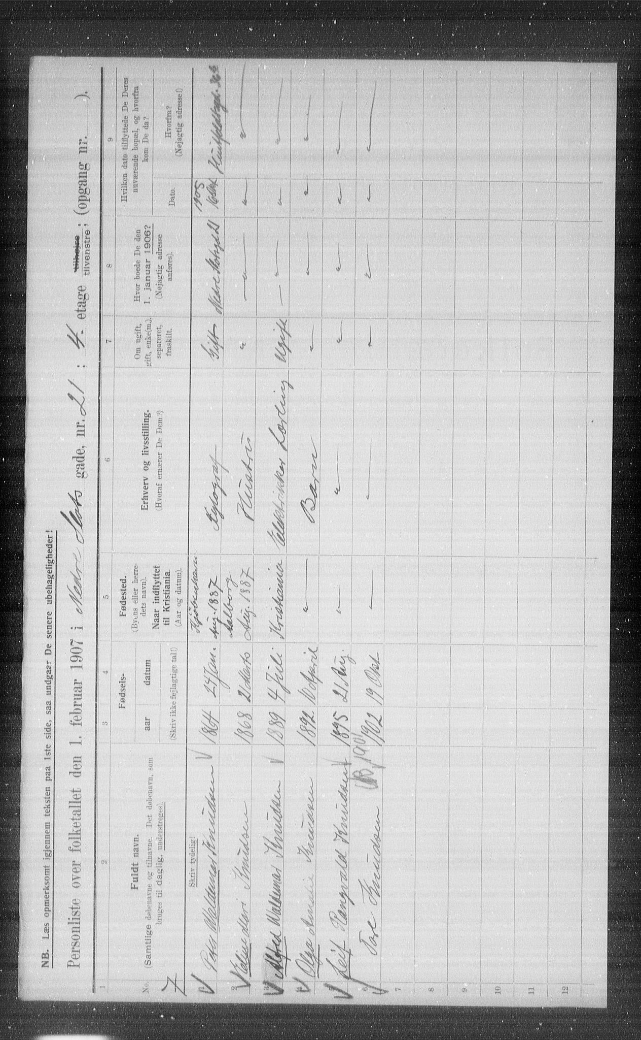 OBA, Municipal Census 1907 for Kristiania, 1907, p. 35537