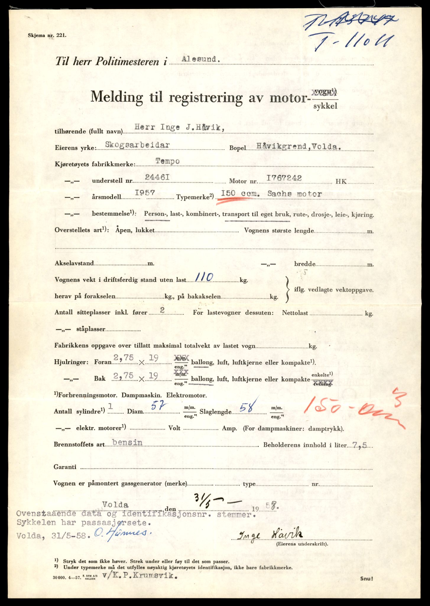 Møre og Romsdal vegkontor - Ålesund trafikkstasjon, AV/SAT-A-4099/F/Fe/L0025: Registreringskort for kjøretøy T 10931 - T 11045, 1927-1998, p. 2197