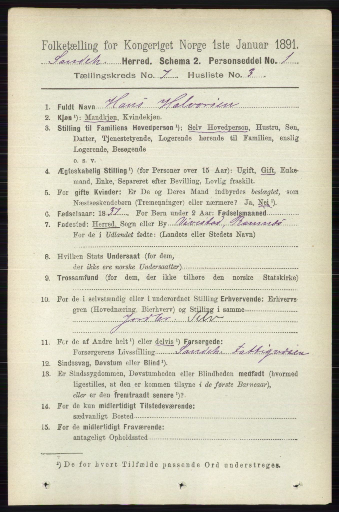 RA, 1891 census for 0724 Sandeherred, 1891, p. 4107