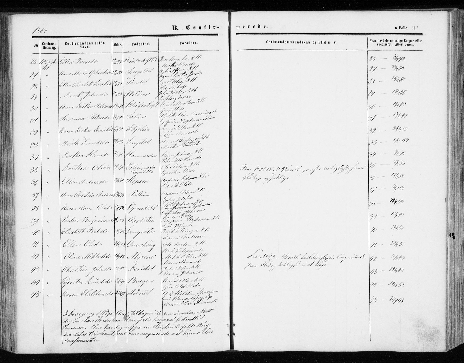 Ministerialprotokoller, klokkerbøker og fødselsregistre - Sør-Trøndelag, AV/SAT-A-1456/646/L0612: Parish register (official) no. 646A10, 1858-1869, p. 32