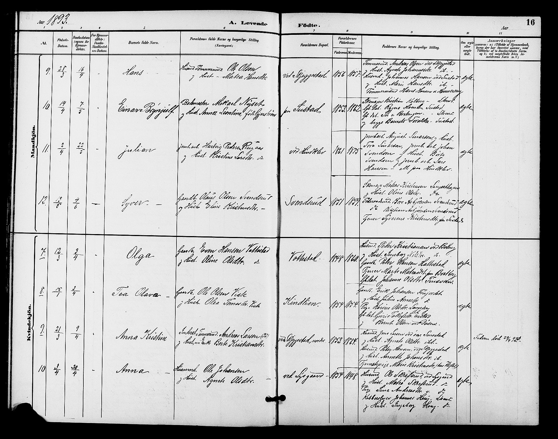 Fåberg prestekontor, AV/SAH-PREST-086/H/Ha/Hab/L0009: Parish register (copy) no. 9, 1891-1902, p. 16