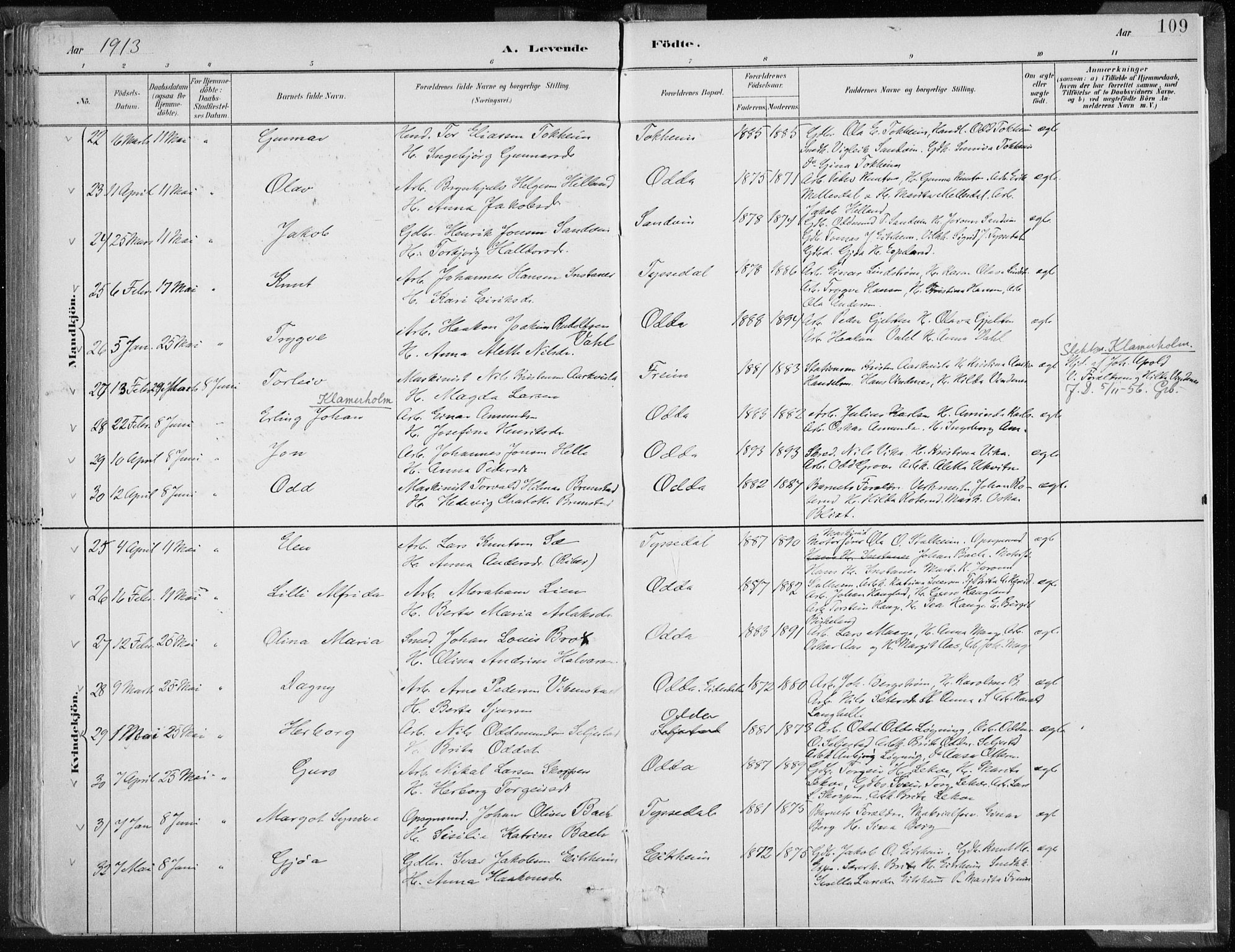 Odda Sokneprestembete, AV/SAB-A-77201/H/Haa: Parish register (official) no. A  3, 1882-1913, p. 109