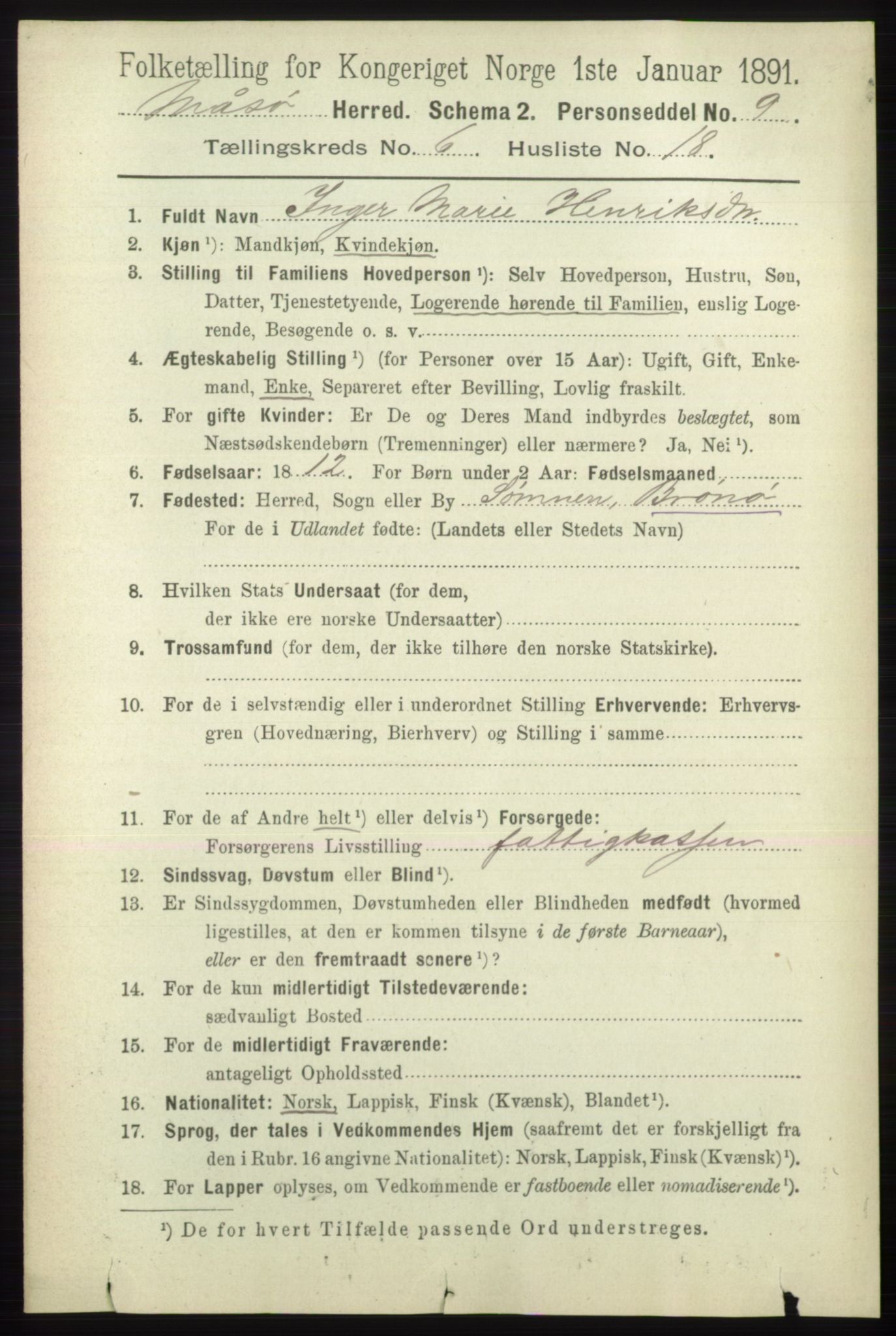 RA, 1891 census for 2018 Måsøy, 1891, p. 1239