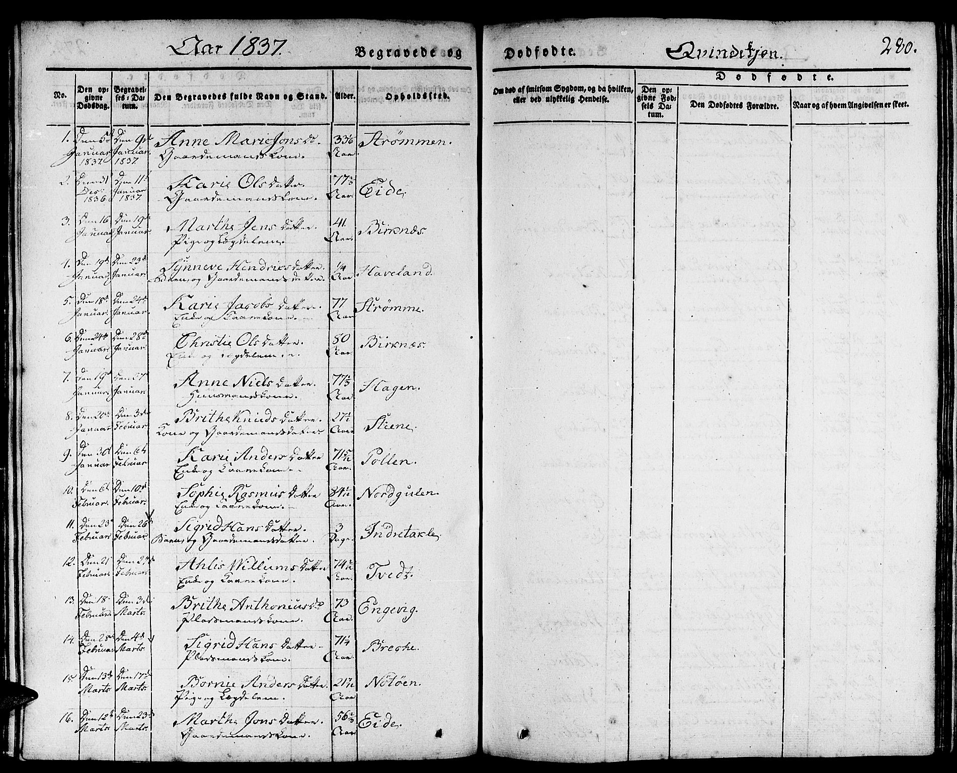 Gulen sokneprestembete, AV/SAB-A-80201/H/Haa/Haaa/L0020: Parish register (official) no. A 20, 1837-1847, p. 280