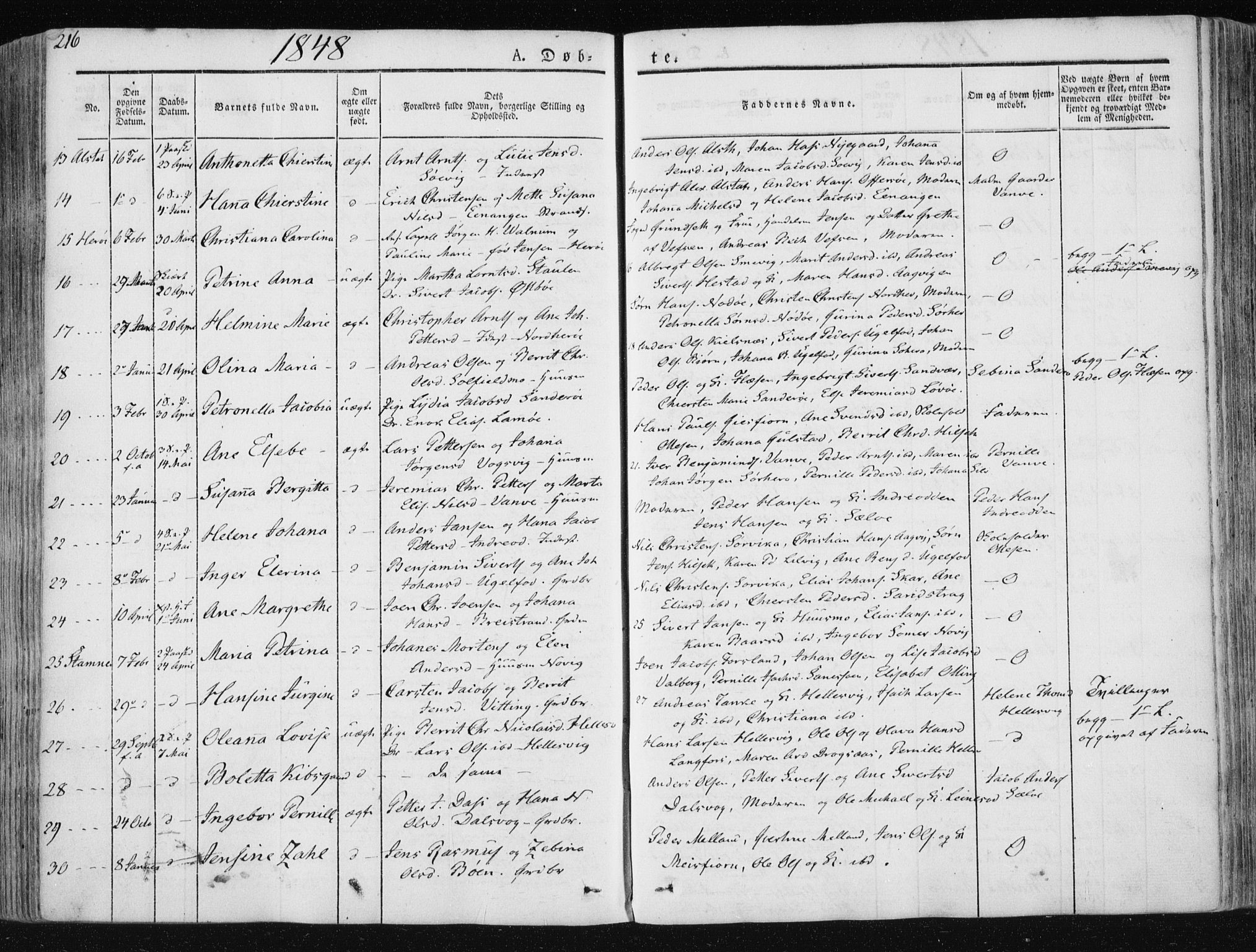 Ministerialprotokoller, klokkerbøker og fødselsregistre - Nordland, SAT/A-1459/830/L0446: Parish register (official) no. 830A10, 1831-1865, p. 216