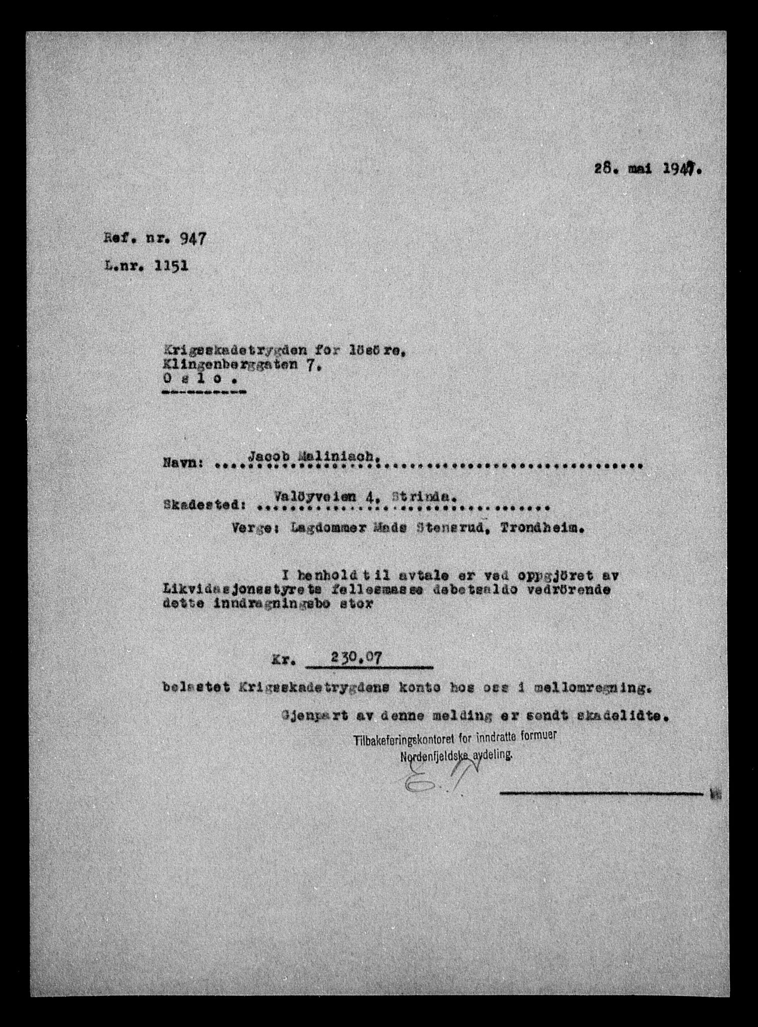 Justisdepartementet, Tilbakeføringskontoret for inndratte formuer, RA/S-1564/H/Hc/Hca/L0903: --, 1945-1947, p. 516