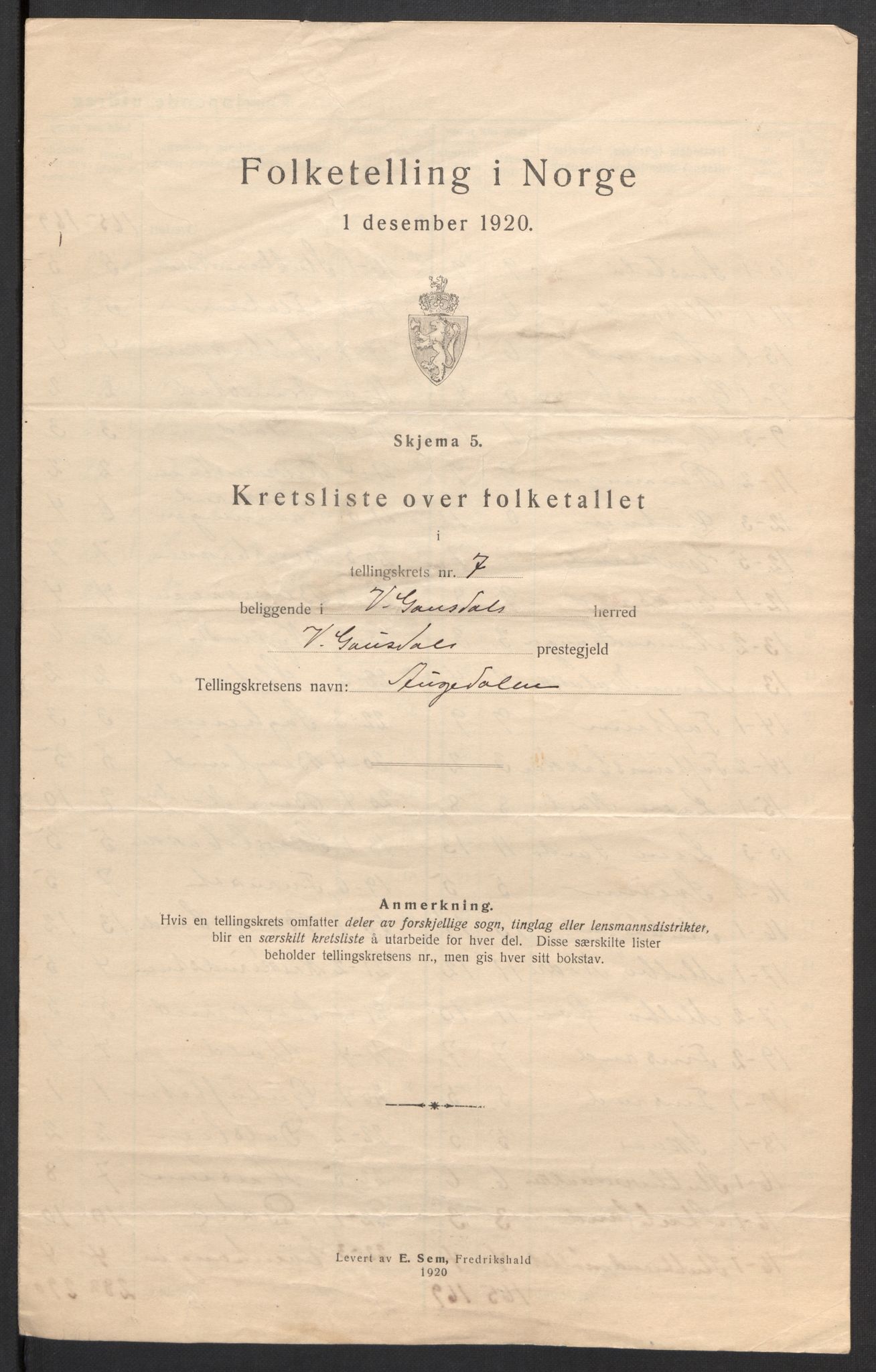 SAH, 1920 census for Vestre Gausdal, 1920, p. 24