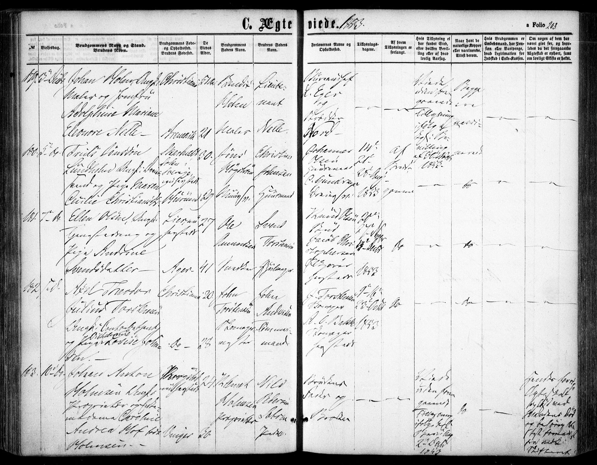 Oslo domkirke Kirkebøker, SAO/A-10752/F/Fa/L0020: Parish register (official) no. 20, 1848-1865, p. 203