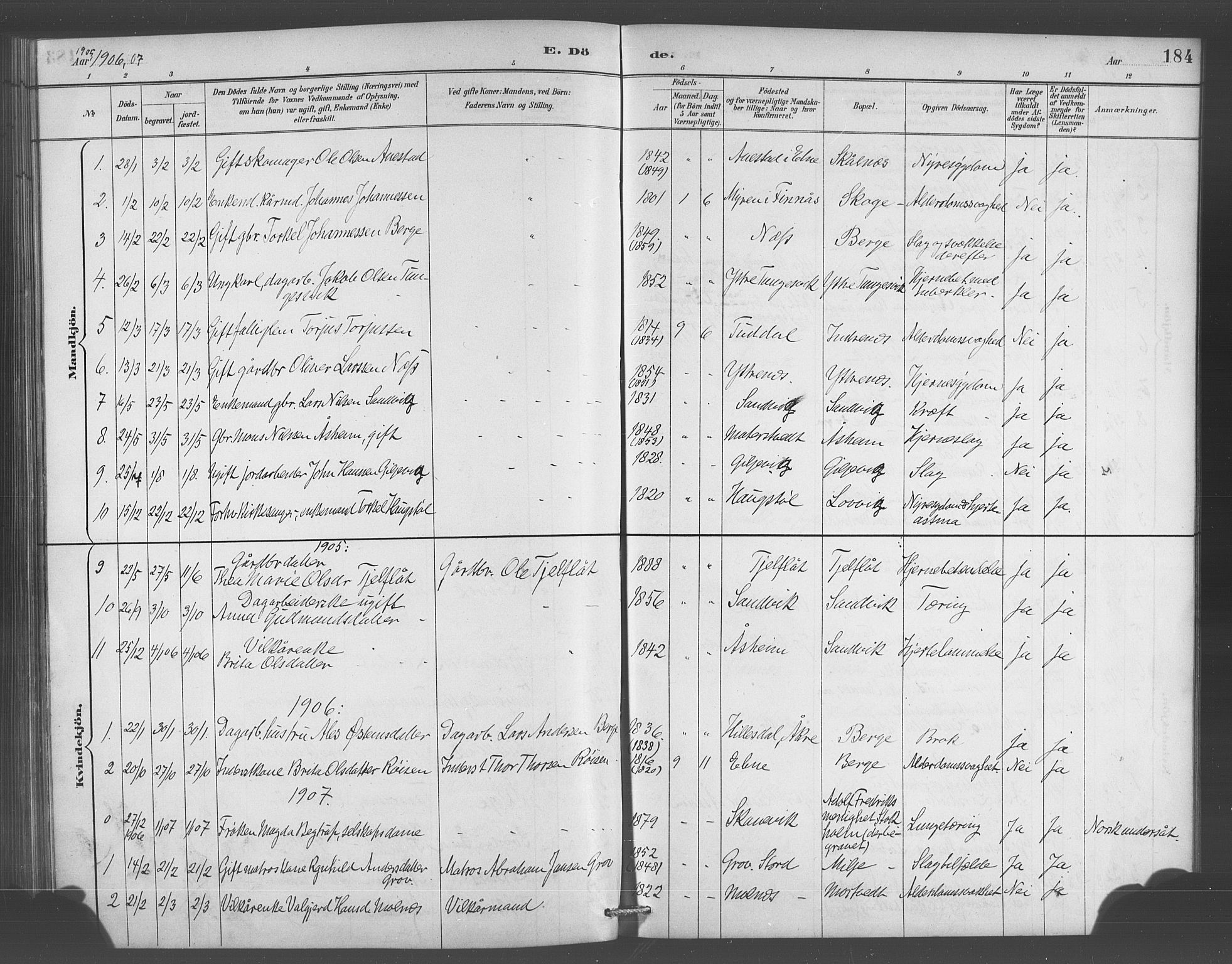 Skånevik sokneprestembete, AV/SAB-A-77801/H/Hab: Parish register (copy) no. A 2, 1888-1924, p. 184