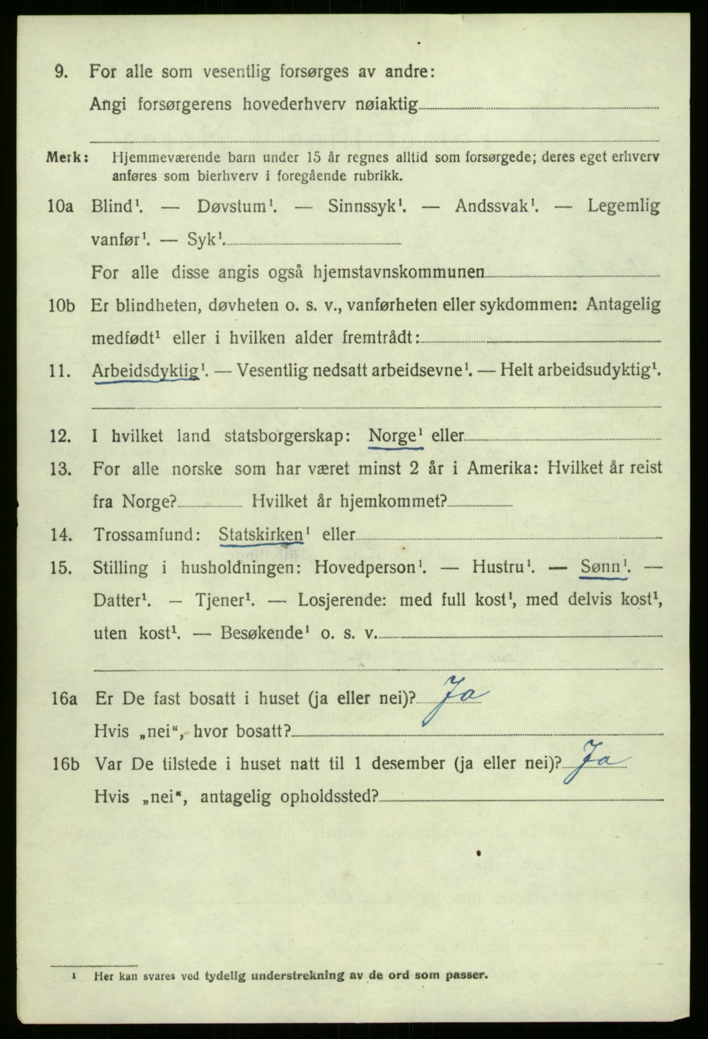 SAB, 1920 census for Årdal, 1920, p. 1510