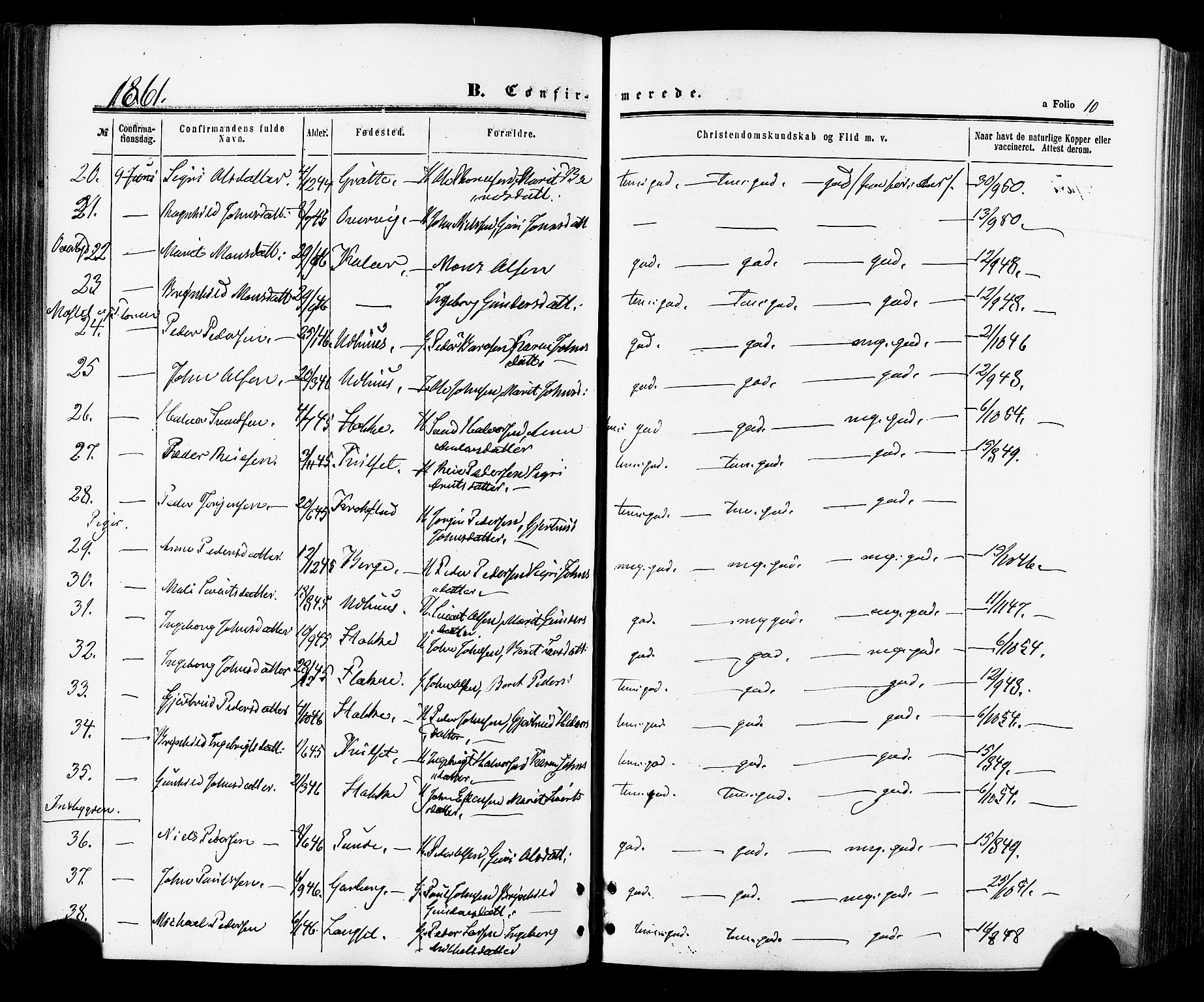 Ministerialprotokoller, klokkerbøker og fødselsregistre - Sør-Trøndelag, AV/SAT-A-1456/695/L1147: Parish register (official) no. 695A07, 1860-1877, p. 10