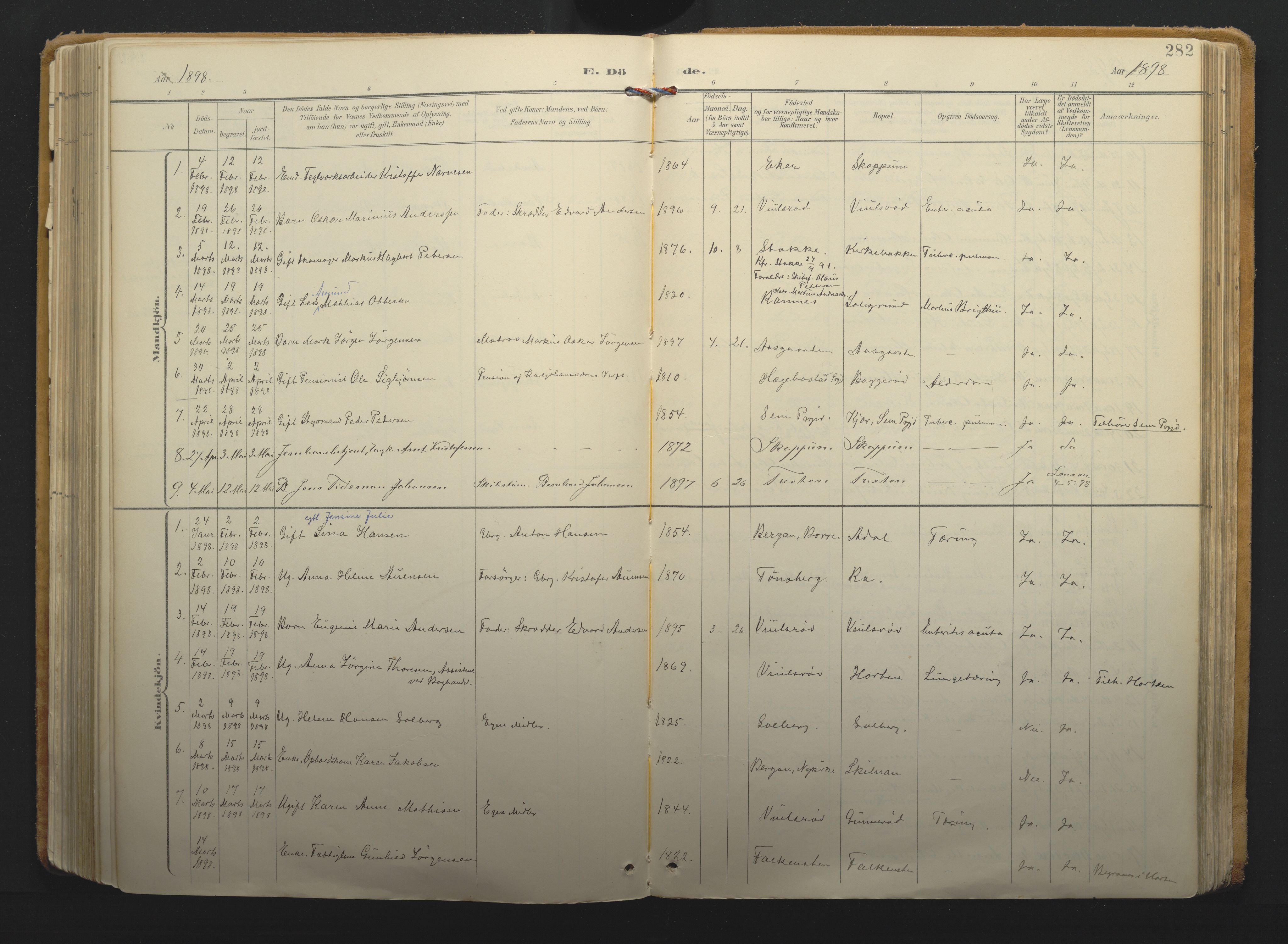 Borre kirkebøker, AV/SAKO-A-338/F/Fa/L0011: Parish register (official) no. I 11, 1897-1921, p. 282