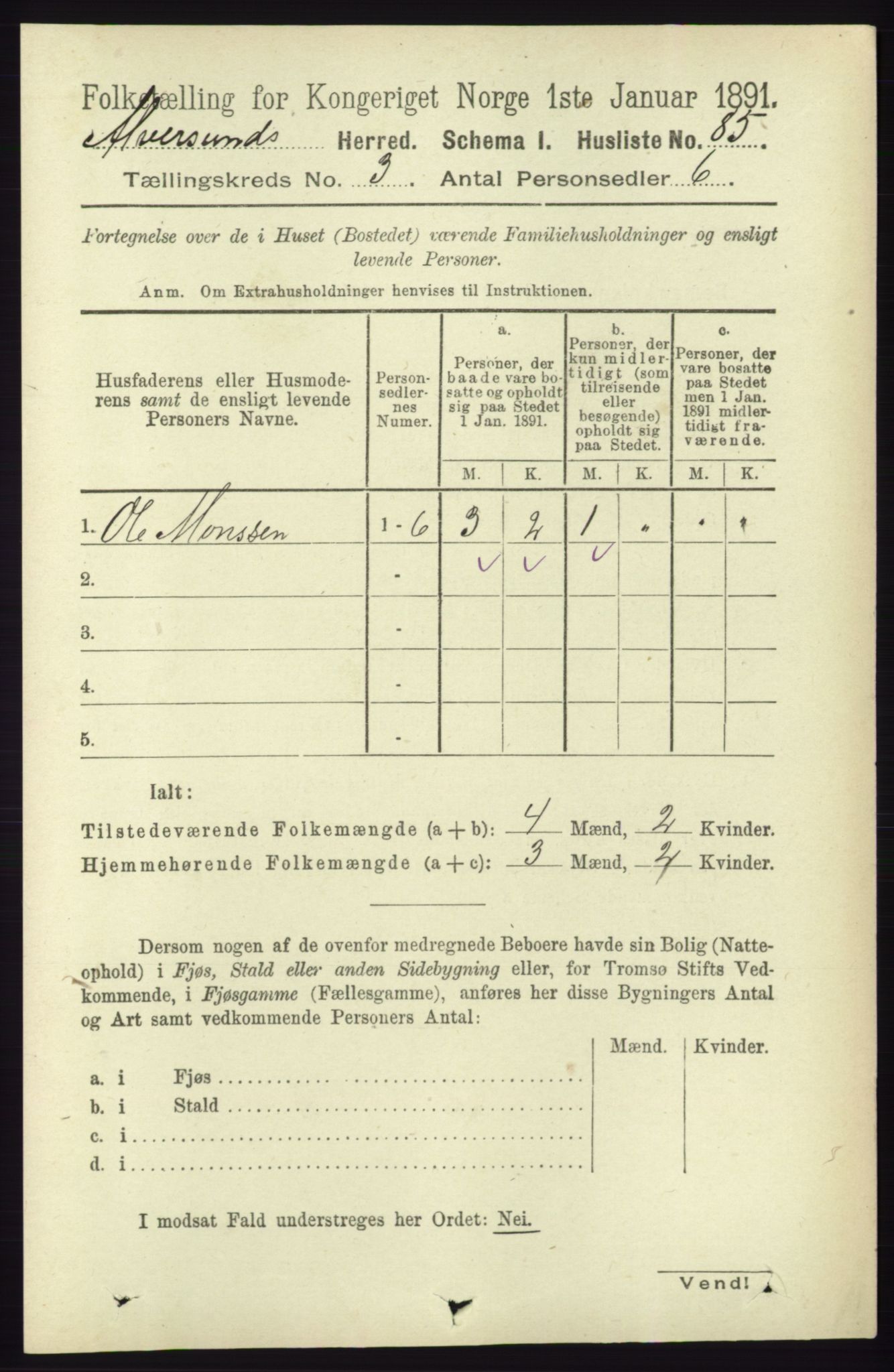 RA, 1891 census for 1257 Alversund, 1891, p. 1029