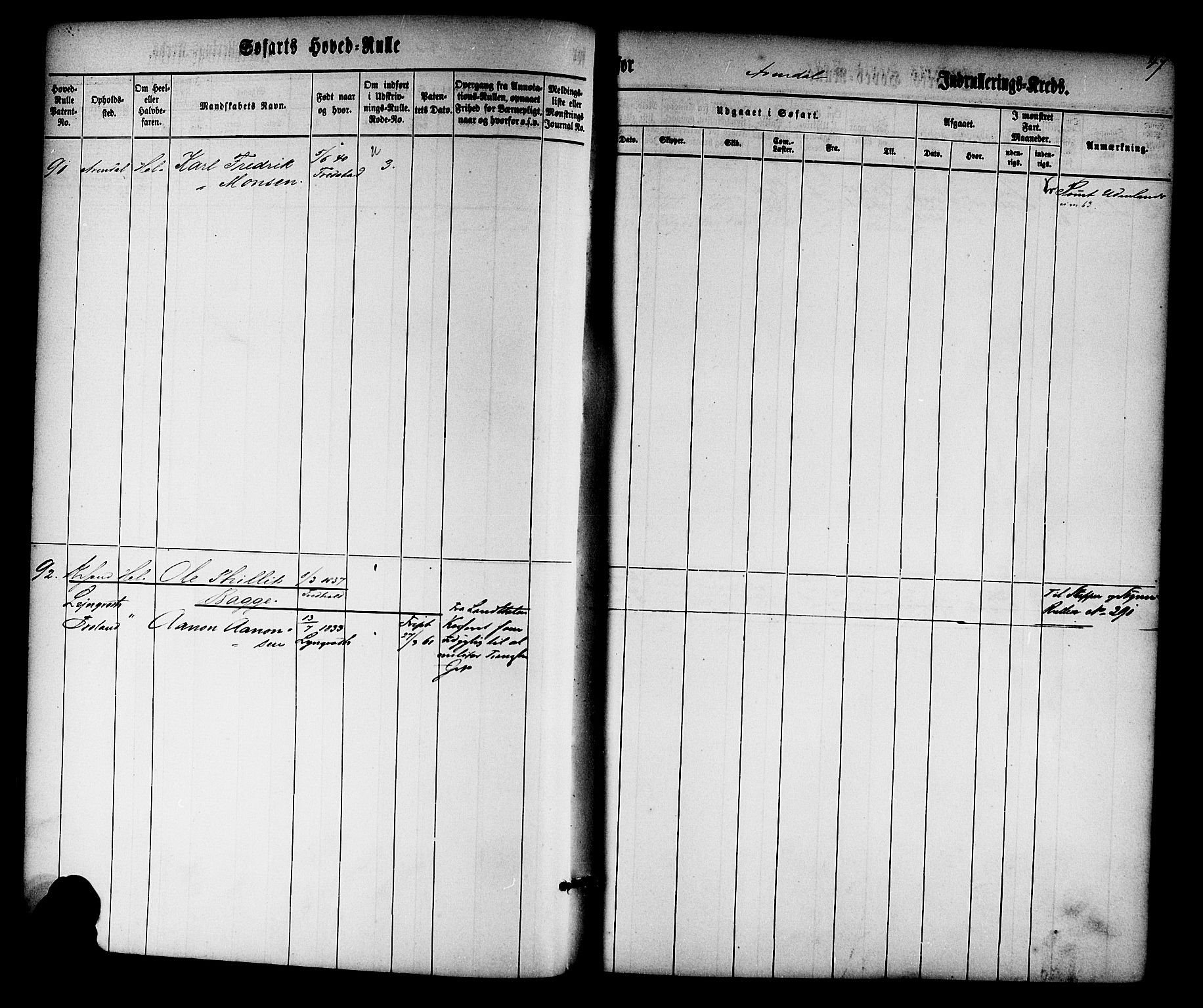 Arendal mønstringskrets, AV/SAK-2031-0012/F/Fb/L0008: Hovedrulle nr 1-766, S-6, 1860-1865, p. 47