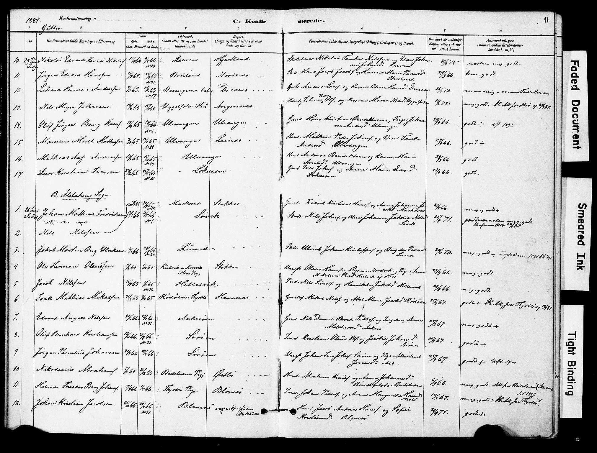 Ministerialprotokoller, klokkerbøker og fødselsregistre - Nordland, AV/SAT-A-1459/830/L0450: Parish register (official) no. 830A14, 1879-1896, p. 9