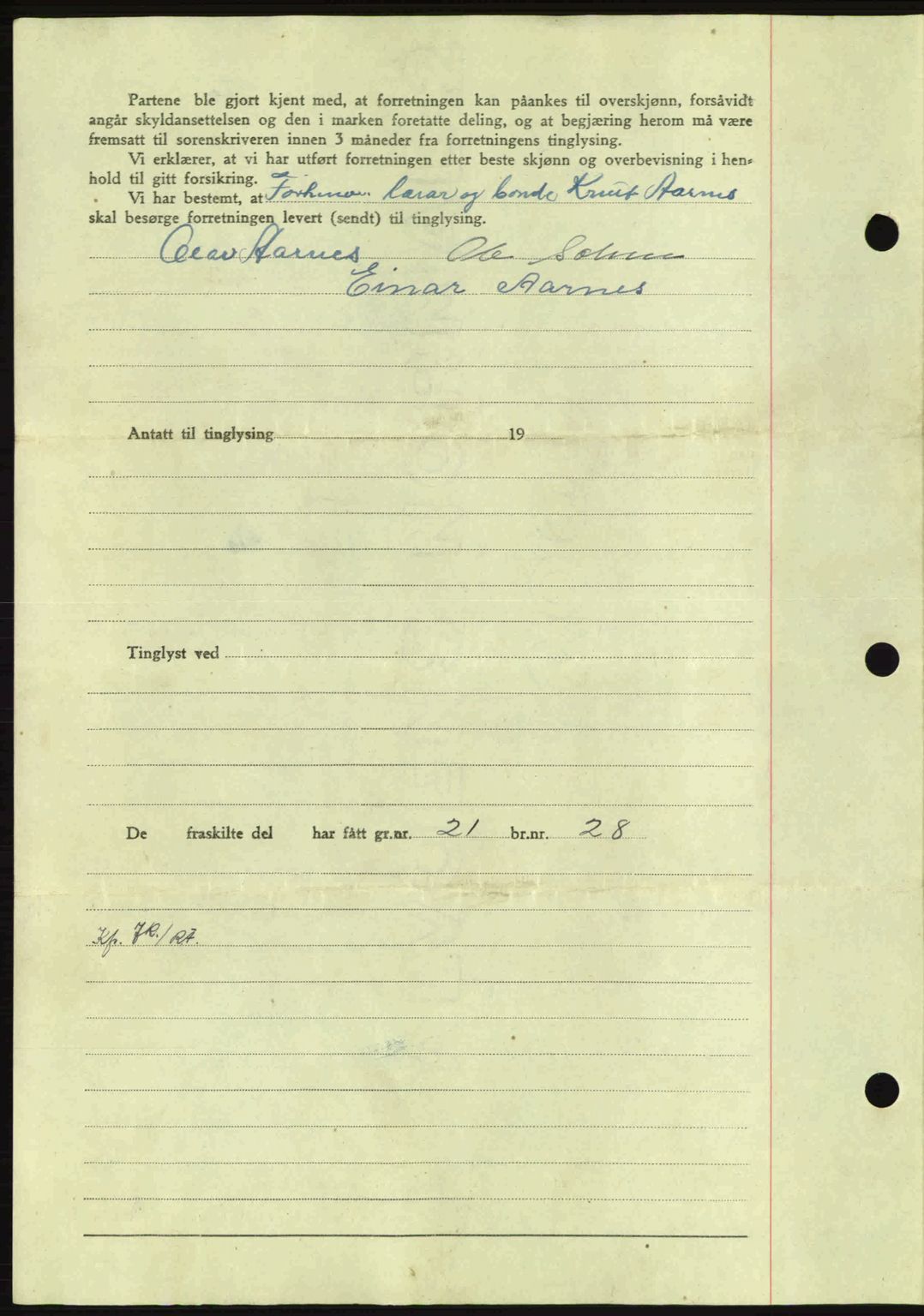 Nordmøre sorenskriveri, AV/SAT-A-4132/1/2/2Ca: Mortgage book no. A97, 1944-1944, Diary no: : 1167/1944